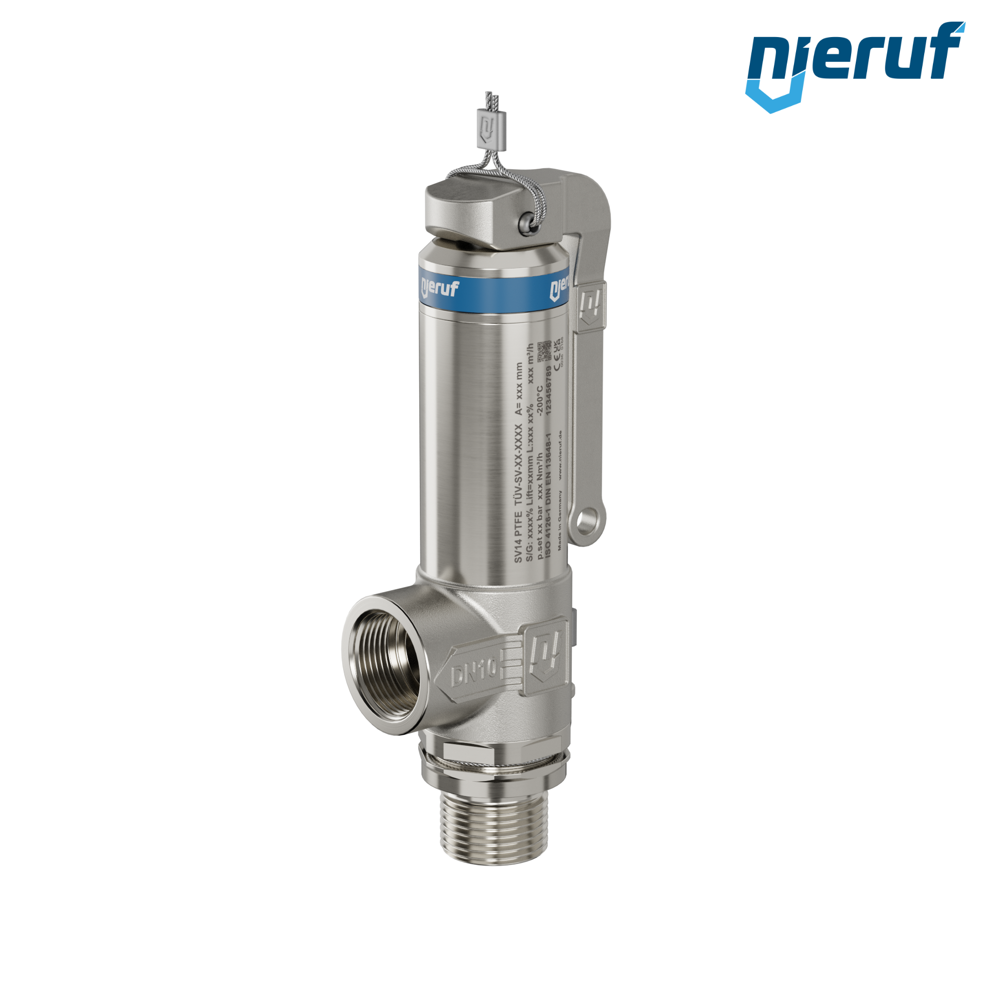 valvola di sicurezza criogenica DN8 3/8" M x 3/8" F SV14, acciaio inox PTFE, con leva