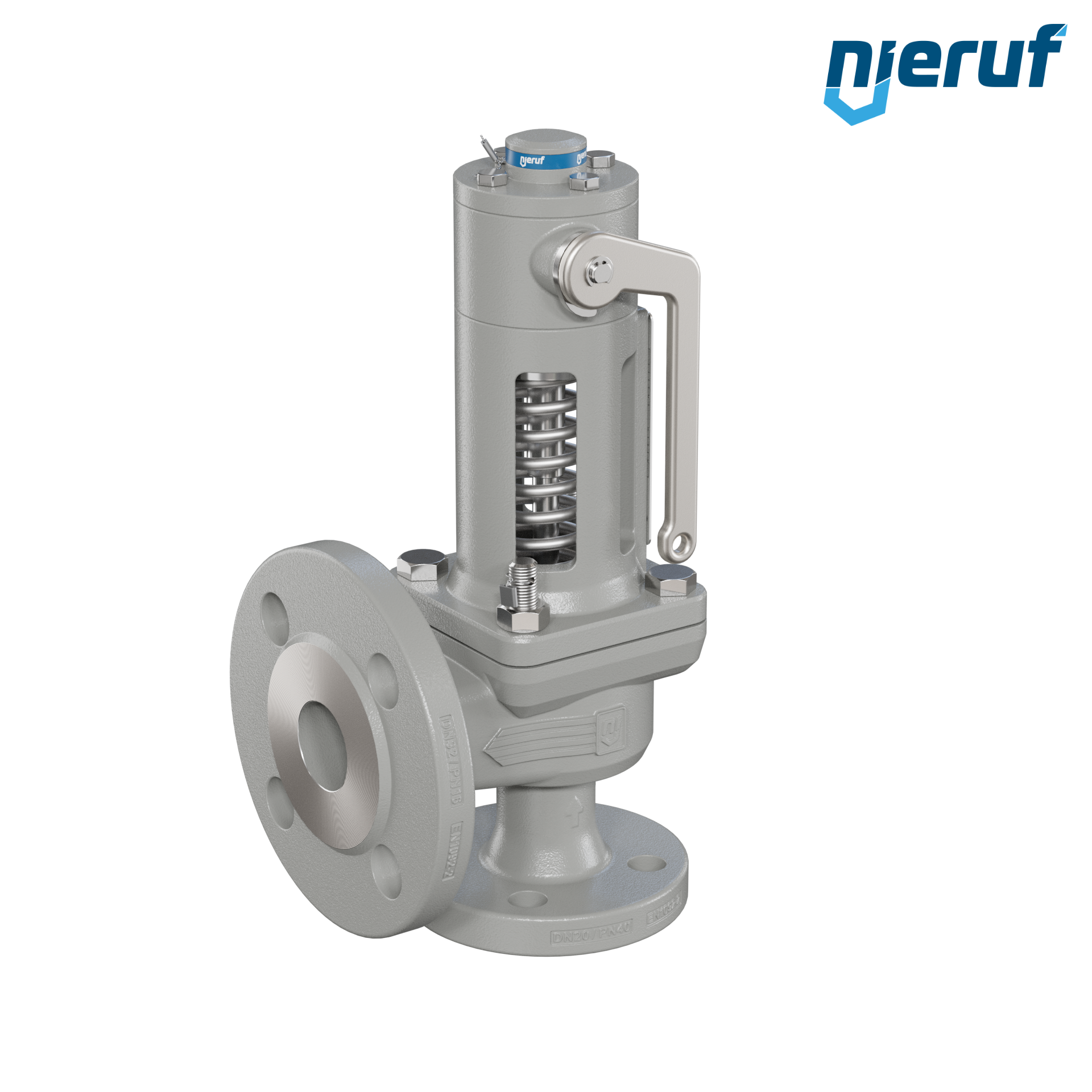 valvola di sicurezza flangiata DN20/DN32 SF06, cappello della molla aperto PTFE, dispositivo di sollevamento con leva