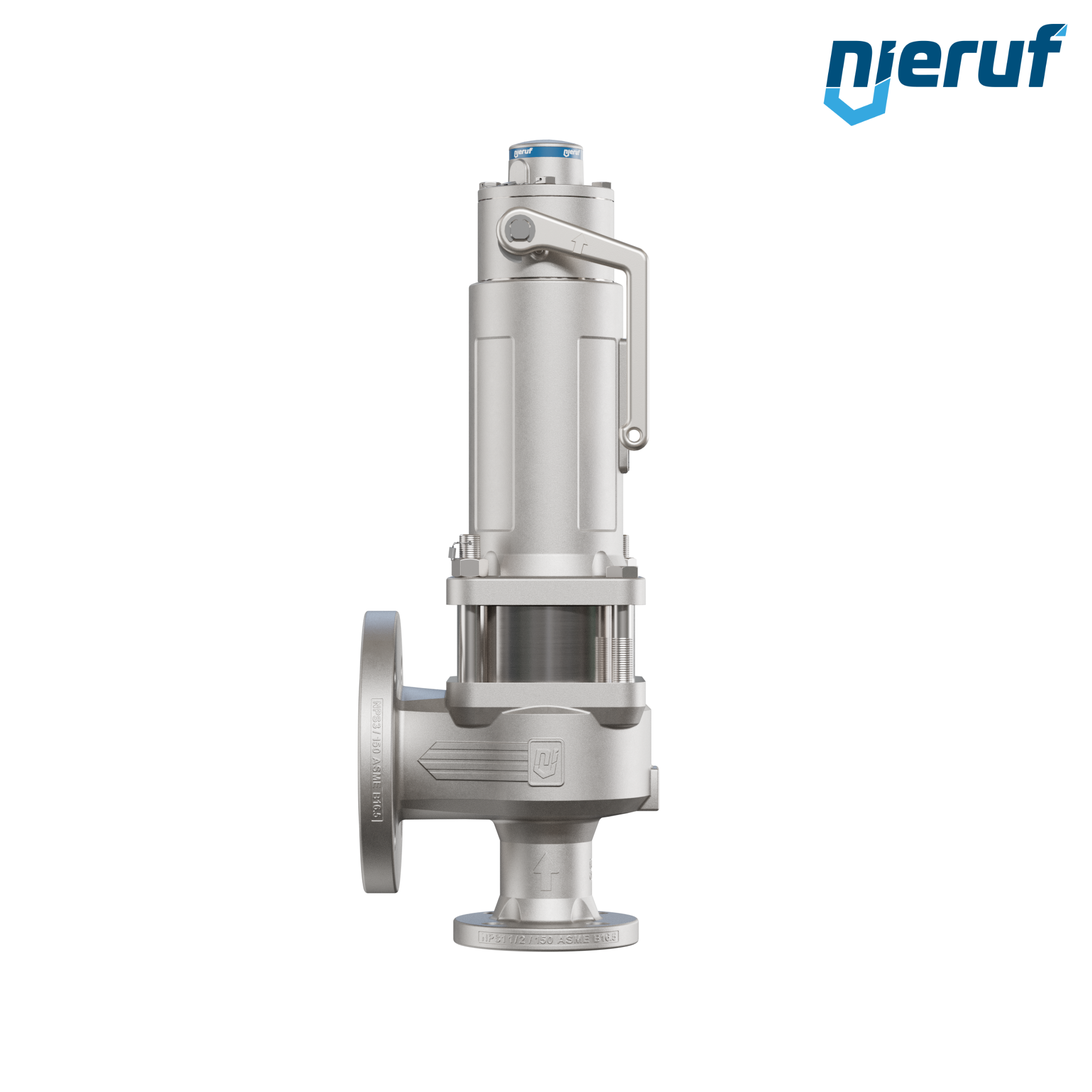 valvola di sicurezza flangiata ASME fluidi liquidi a tenuta di gas manicotto di tenuta ANSI 150 DN40 1 1/2" x 3" SF04, acciaio inossidabile, FFKM, dispositivo di sollevamento con leva