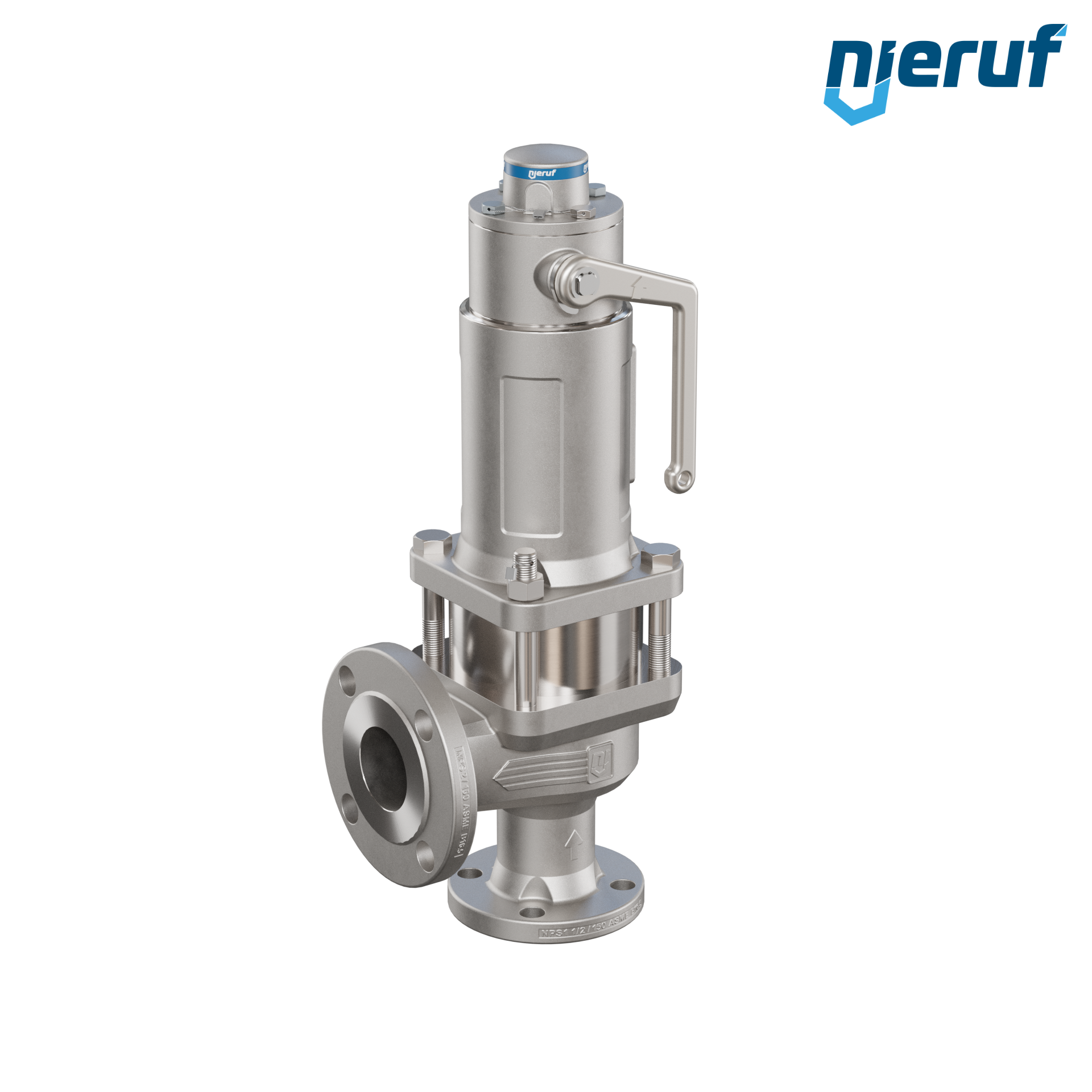 valvola di sicurezza flangiata ASME fluidi liquidi a tenuta di gas manicotto di tenuta ANSI 150 DN32 1 1/2" x 2" SF04, acciaio inossidabile, FFKM, dispositivo di sollevamento con leva