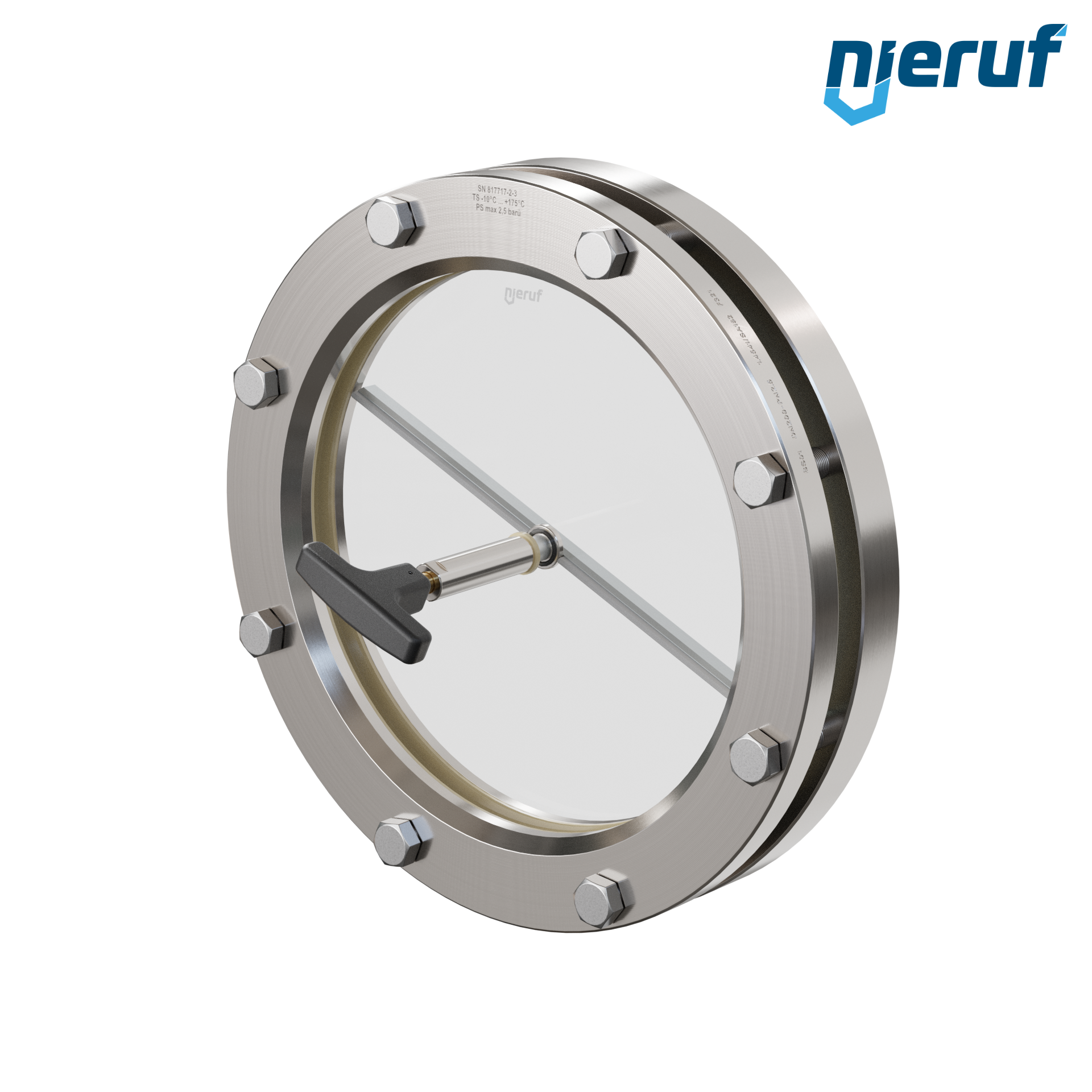 oblò di osservazione per serbatoi con tergicristallo in PTFE DN200 BS01 acciaio inossidabile 1.4571 NBR vetro borosilicato 2,5bar