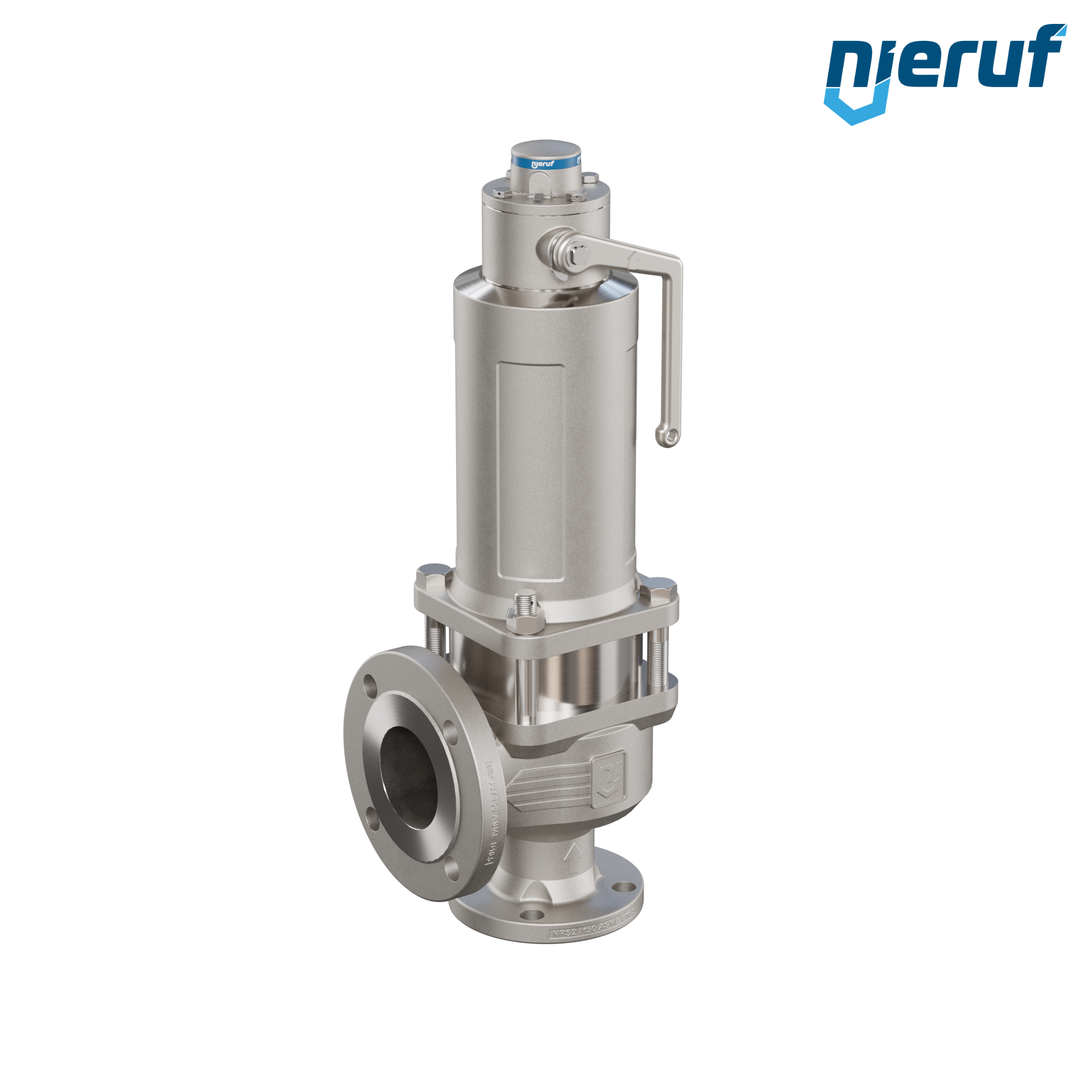 valvola di sicurezza flangiata ASME fluidi liquidi a tenuta di gas con manicotto di tenuta ANSI 150 DN50 2" x 3" SF07 acciaio, FFKM, dispositivo di sollevamento con leva