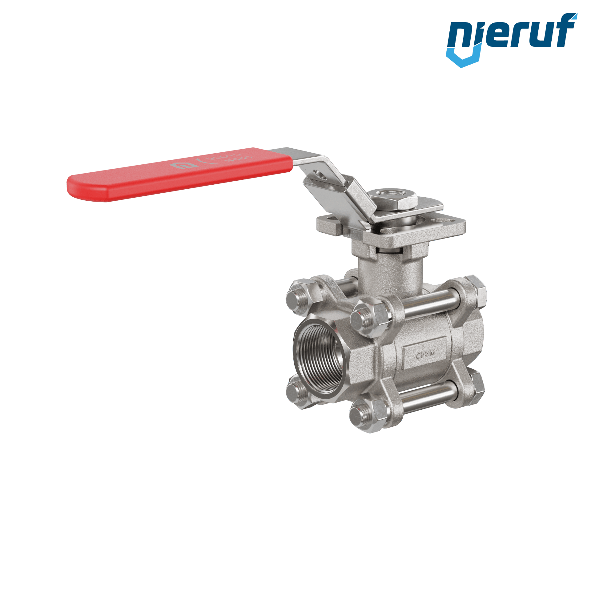 Valvola a sfera in acciaio inossidabile a 3 pezzi GK20 con una flangia per automazione conforme alla norma DIN ISO 5211 DN20 - 3/4" pollici filettatura interna NPT