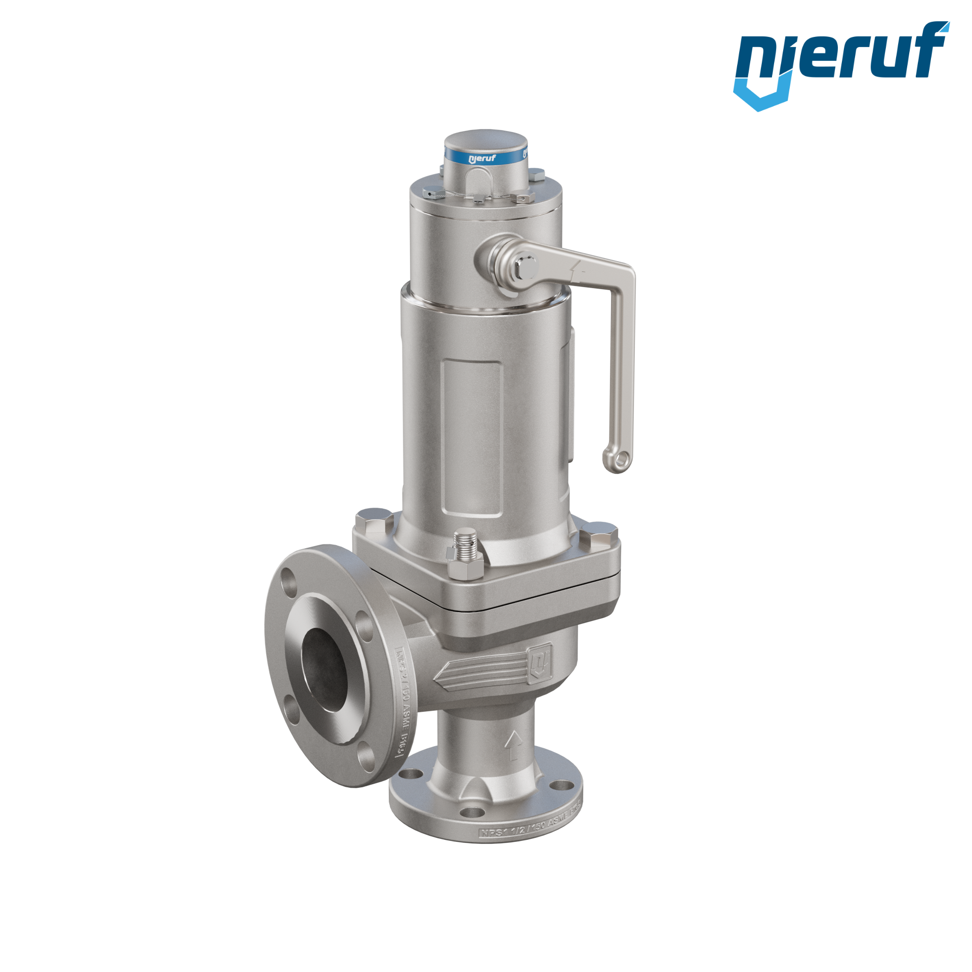 valvola di sicurezza flangiata ASME fluidi liquidi a tenuta di gas ANSI 150 DN32 1 1/2" x 2" SF04, acciaio inossidabile, FFKM, dispositivo di sollevamento con leva