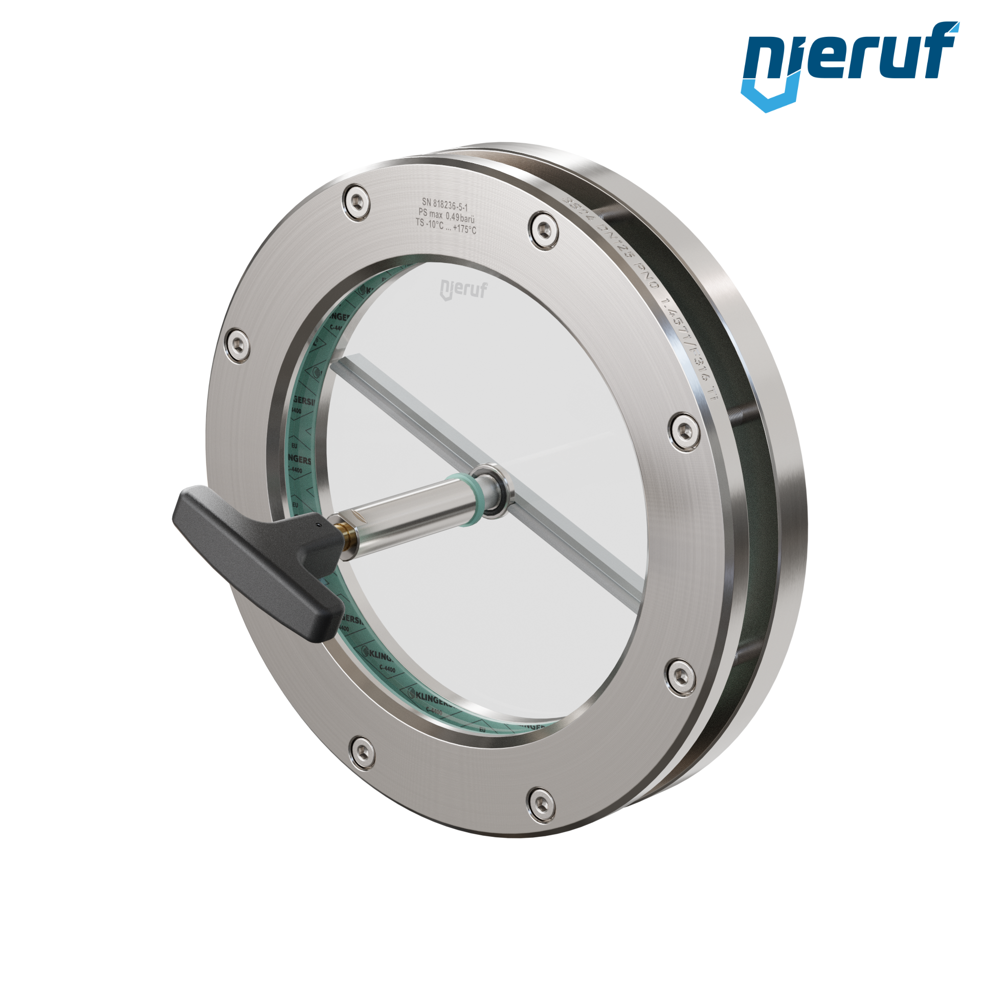 oblò di osservazione per serbatoi con tergicristallo in PTFE DN125 BS04 acciaio inossidabile 1.4571 vetro borosilicato 0,0 bar