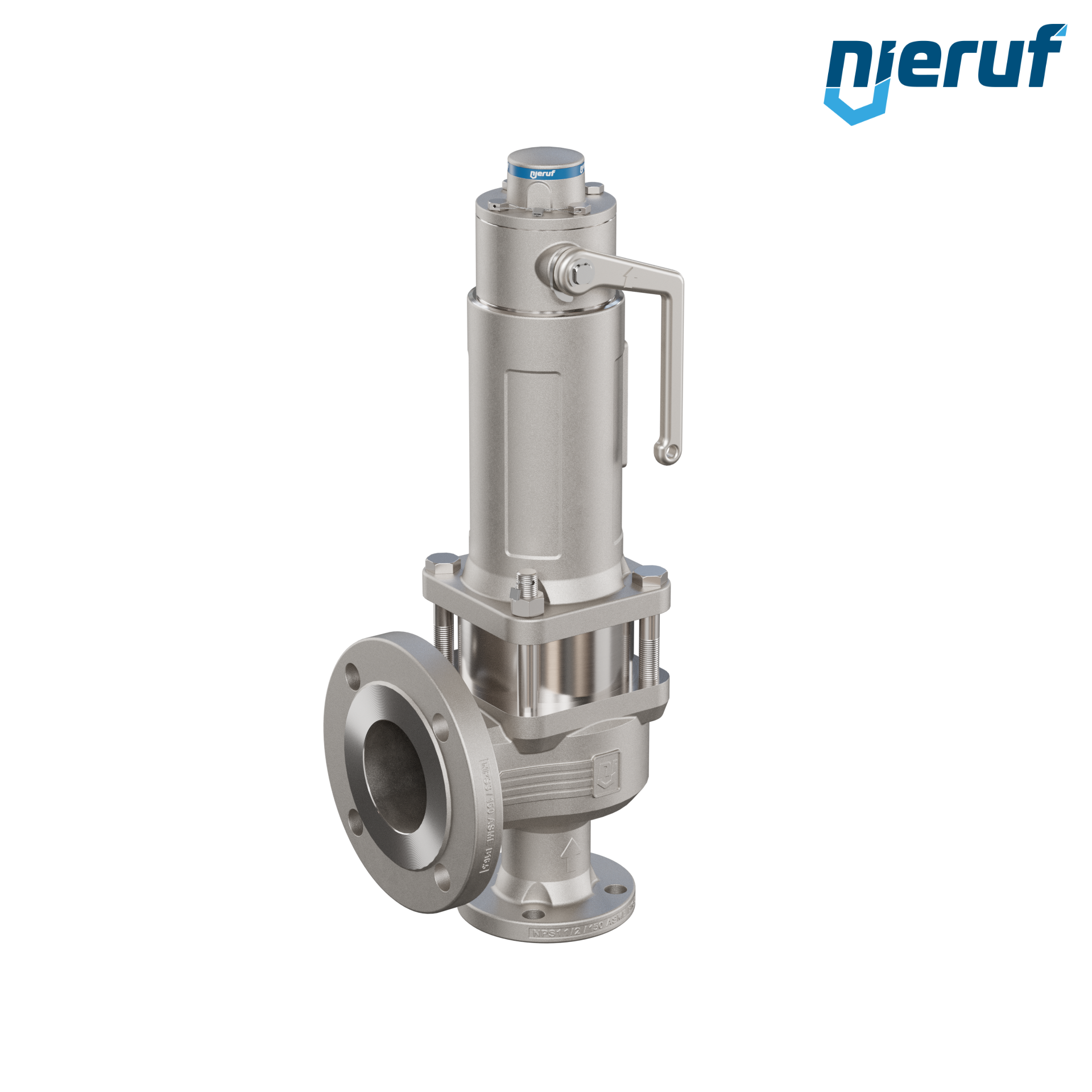 valvola di sicurezza flangiata ASME fluidi liquidi a tenuta di gas con manicotto di tenuta ANSI 150 DN40 1 1/2" x 3" SF07 acciaio, FFKM, dispositivo di sollevamento con leva