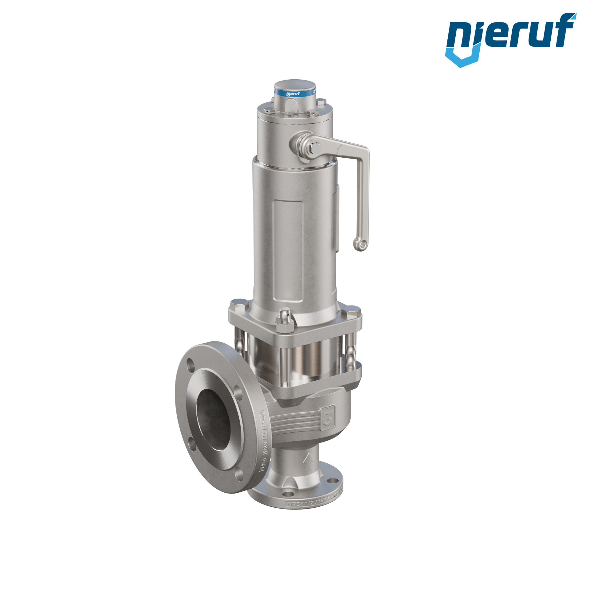 valvola di sicurezza flangiata ASME fluidi liquidi a tenuta di gas manicotto di tenuta ANSI 150 DN40 1 1/2" x 3" SF04, acciaio inossidabile, FFKM, dispositivo di sollevamento con leva