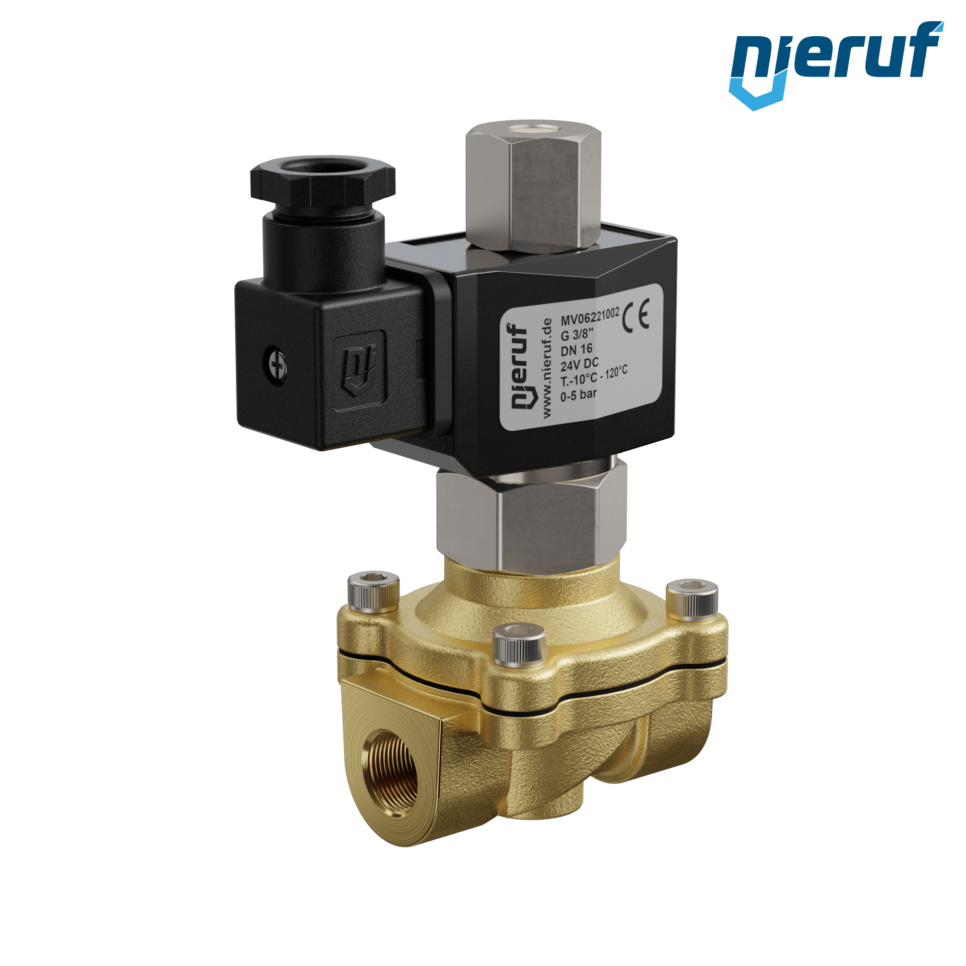 elettrovalvola DN16 G 3/8" pollici ottone MV06 FKM 24V DC NO