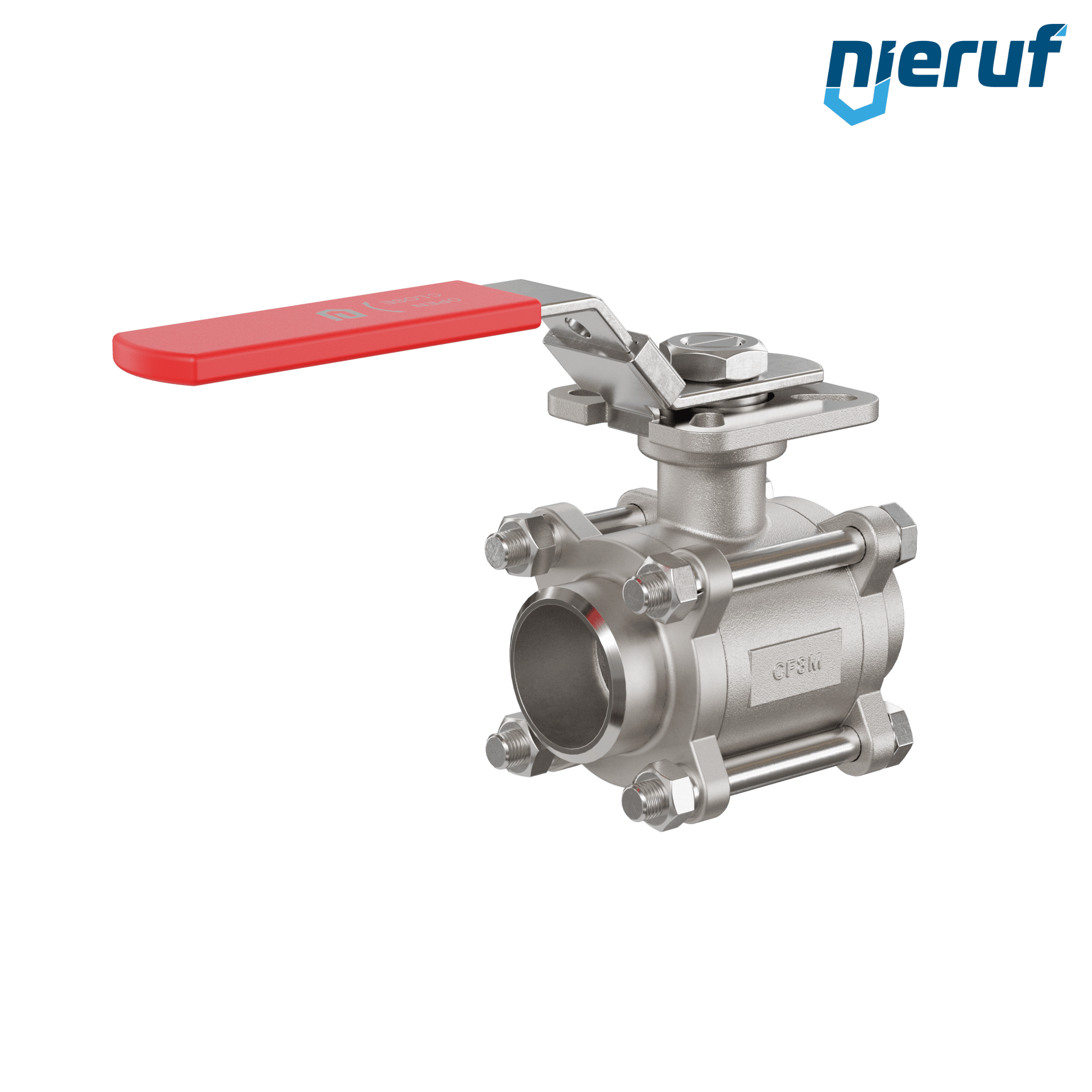 Valvola a sfera in acciaio inossidabile a 3 pezzi GK20 con una flangia per automazione conforme alla norma DIN ISO 5211 DN40 a saldare