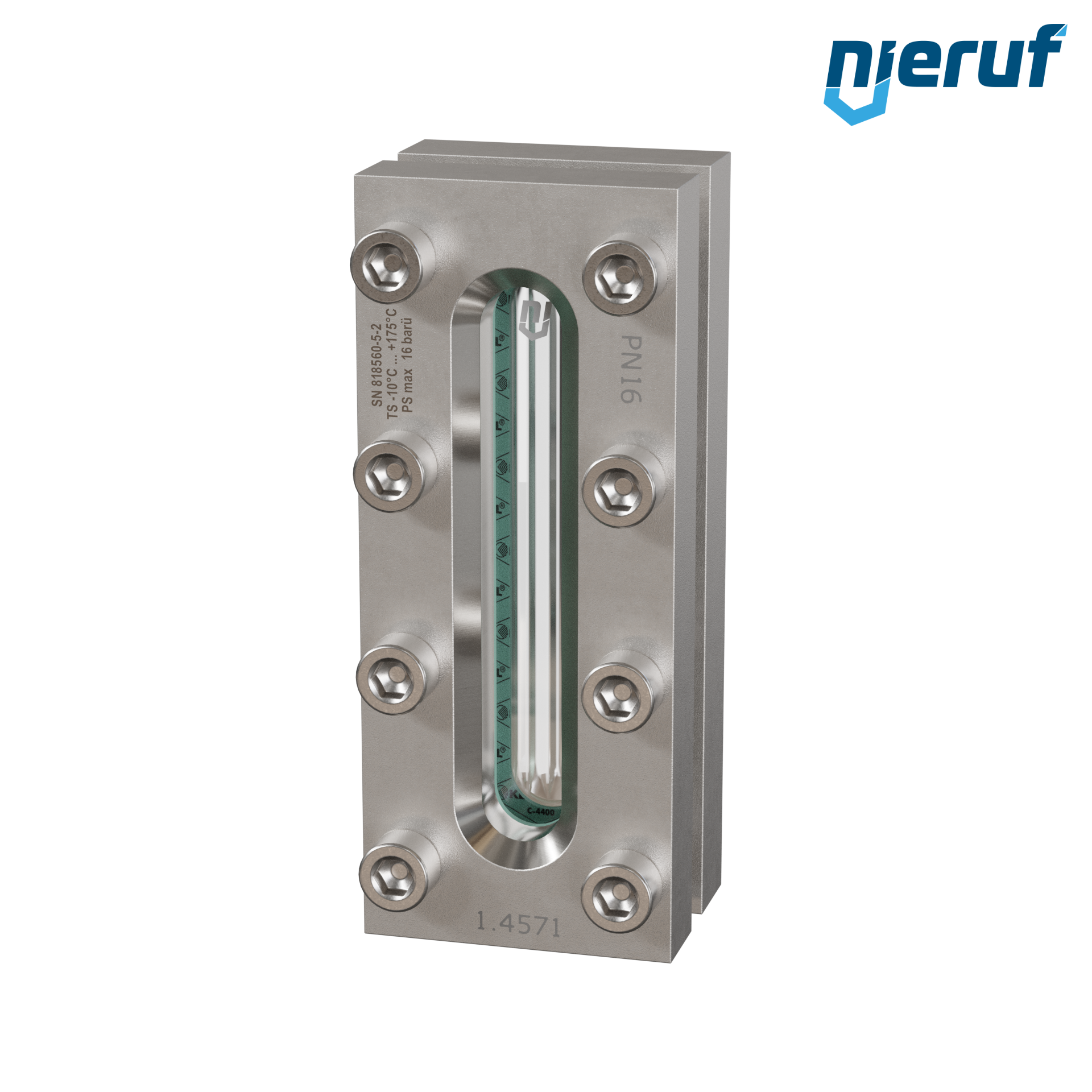 oblò di osservazione per serbatoi L=170mm  BS03 acciaio inossidabile 1.4571 vetro borosilicato, reflex 16bar