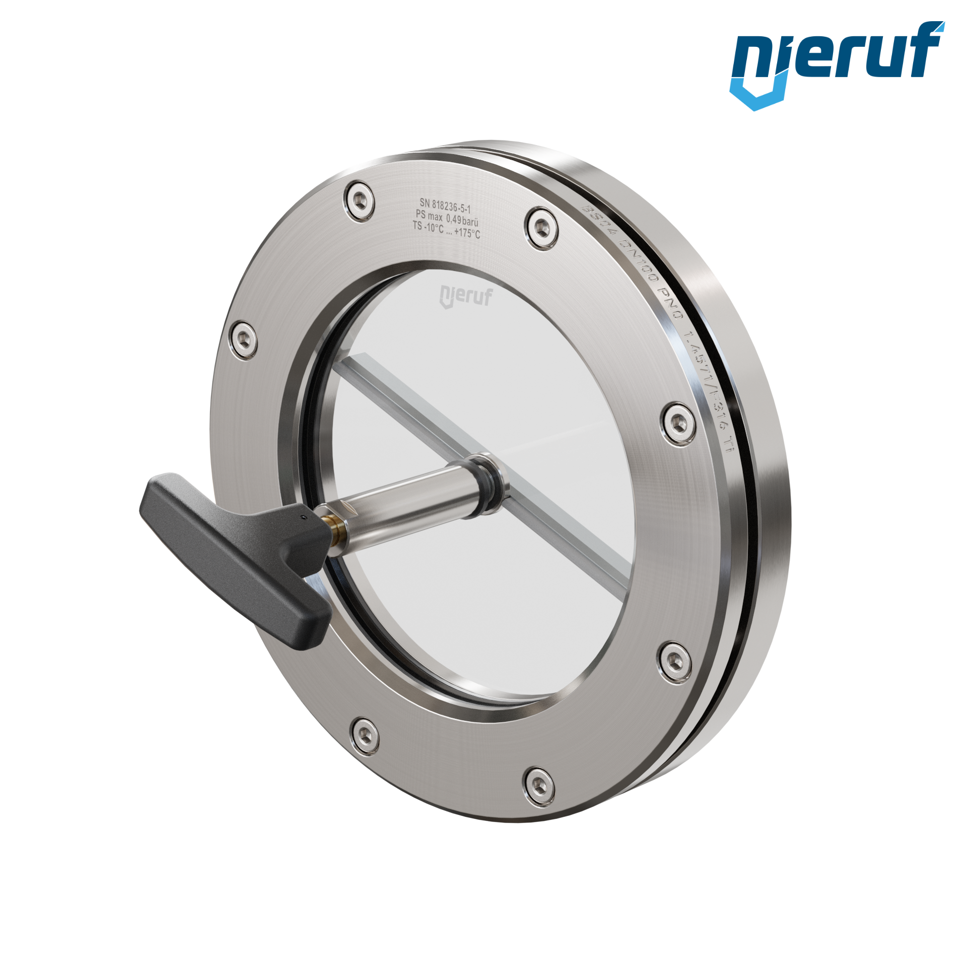 oblò di osservazione per serbatoi con tergicristallo in PTFE DN100 BS04 acciaio inossidabile 1.4571 grafite vetro borosilicato 0,0 bar