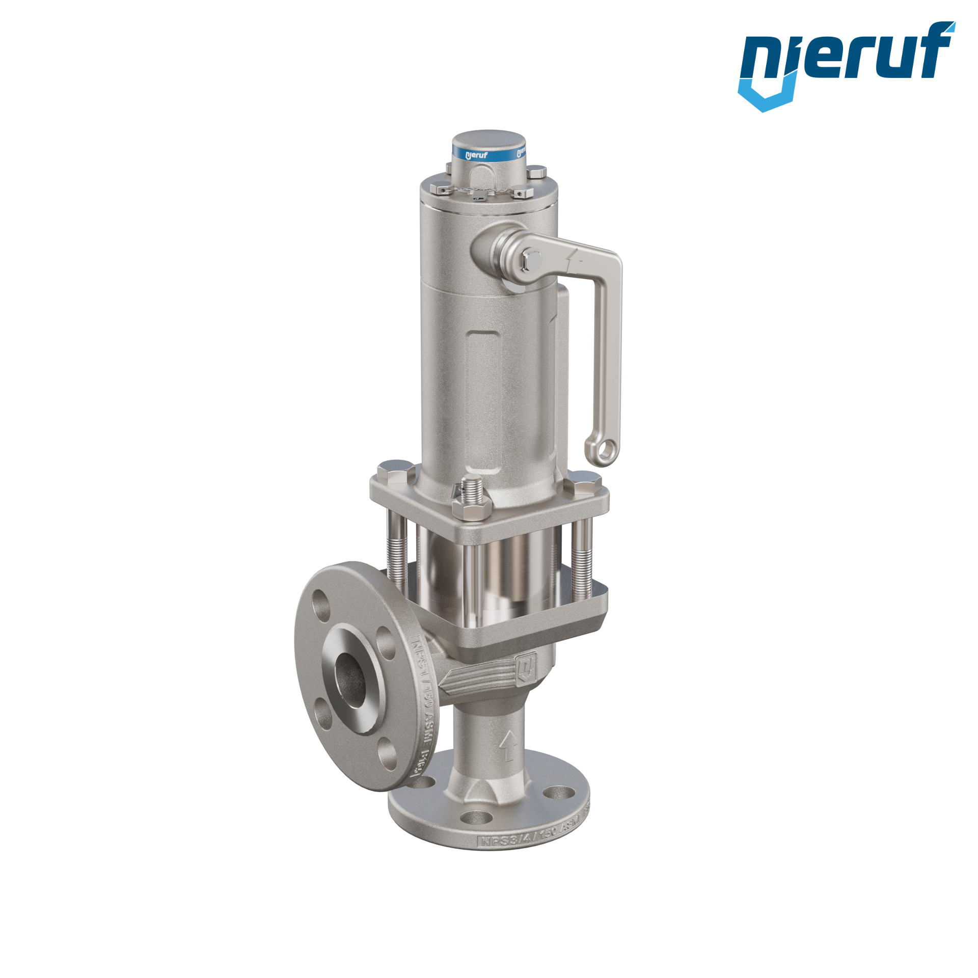 valvola di sicurezza flangiata ASME fluidi liquidi a tenuta di gas con manicotto di tenuta ANSI 150 DN15 3/4" x 1" SF07 acciaio, FFKM, dispositivo di sollevamento con leva