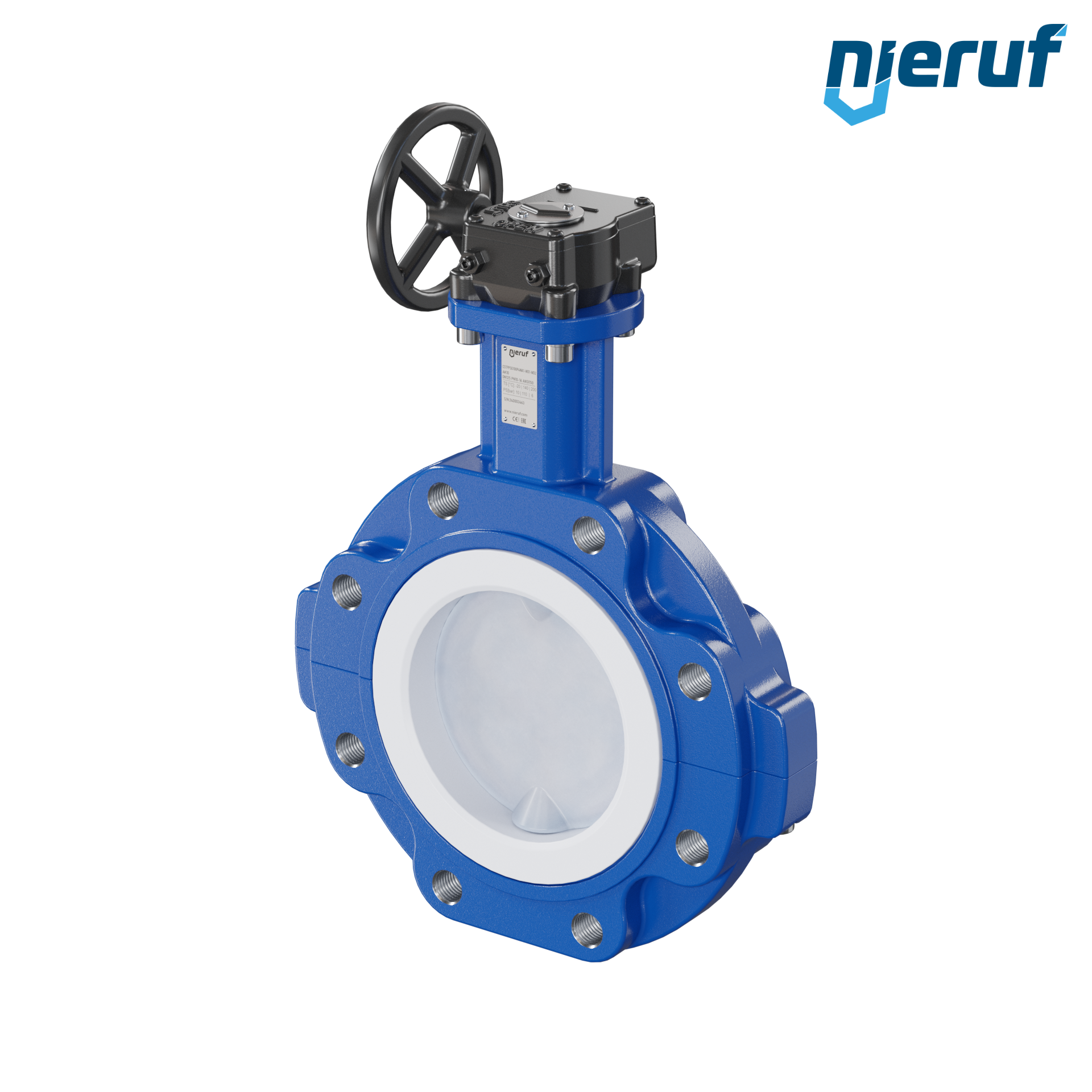 valvola a farfalla PFA PTFE AK10 DN125 ANSI150 volantino manuale inserto in FKM