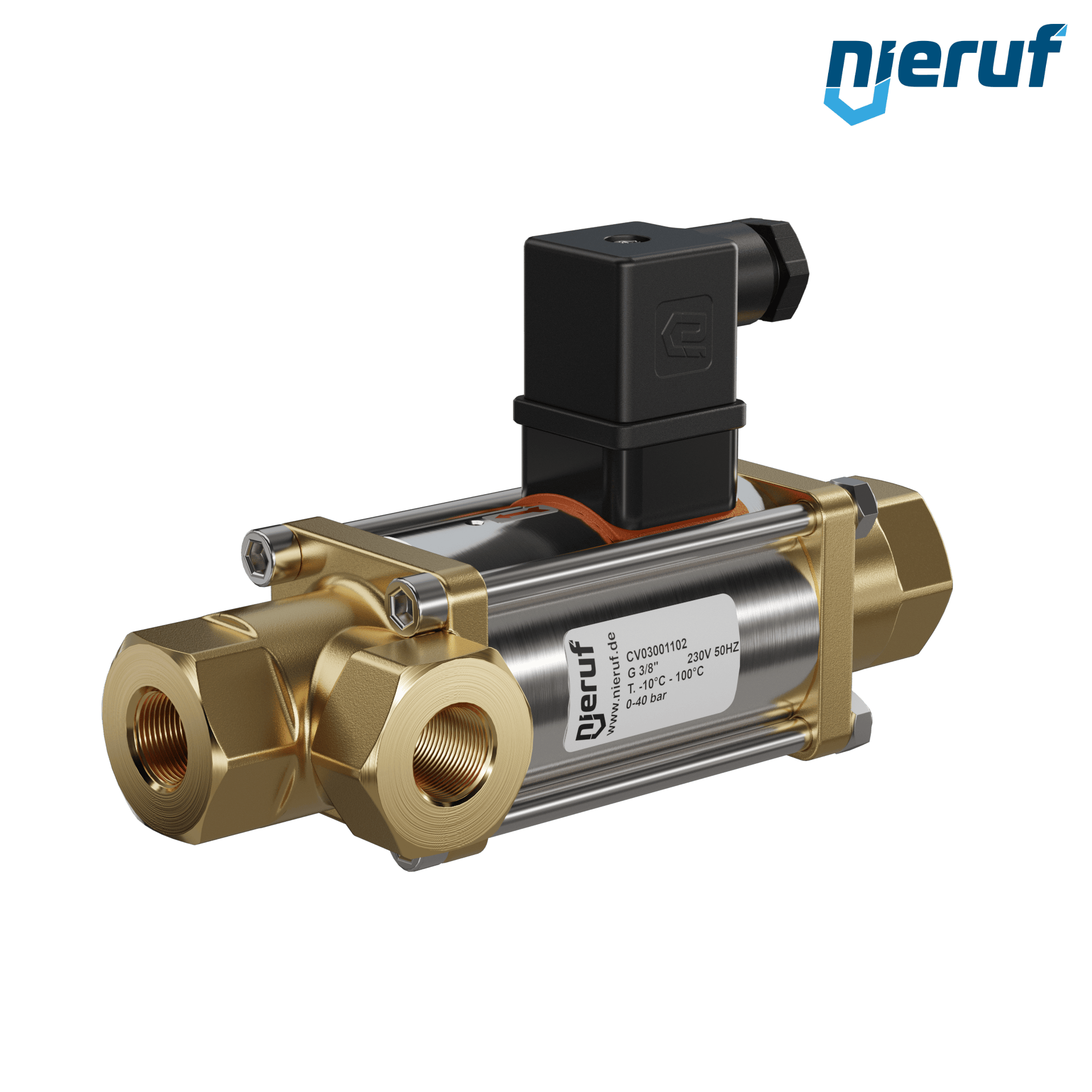valvola coassiale a 3/2 vie 3/8" pollici filettatura interna - DN10 ottone 230V AC NO - per applicazione con acqua