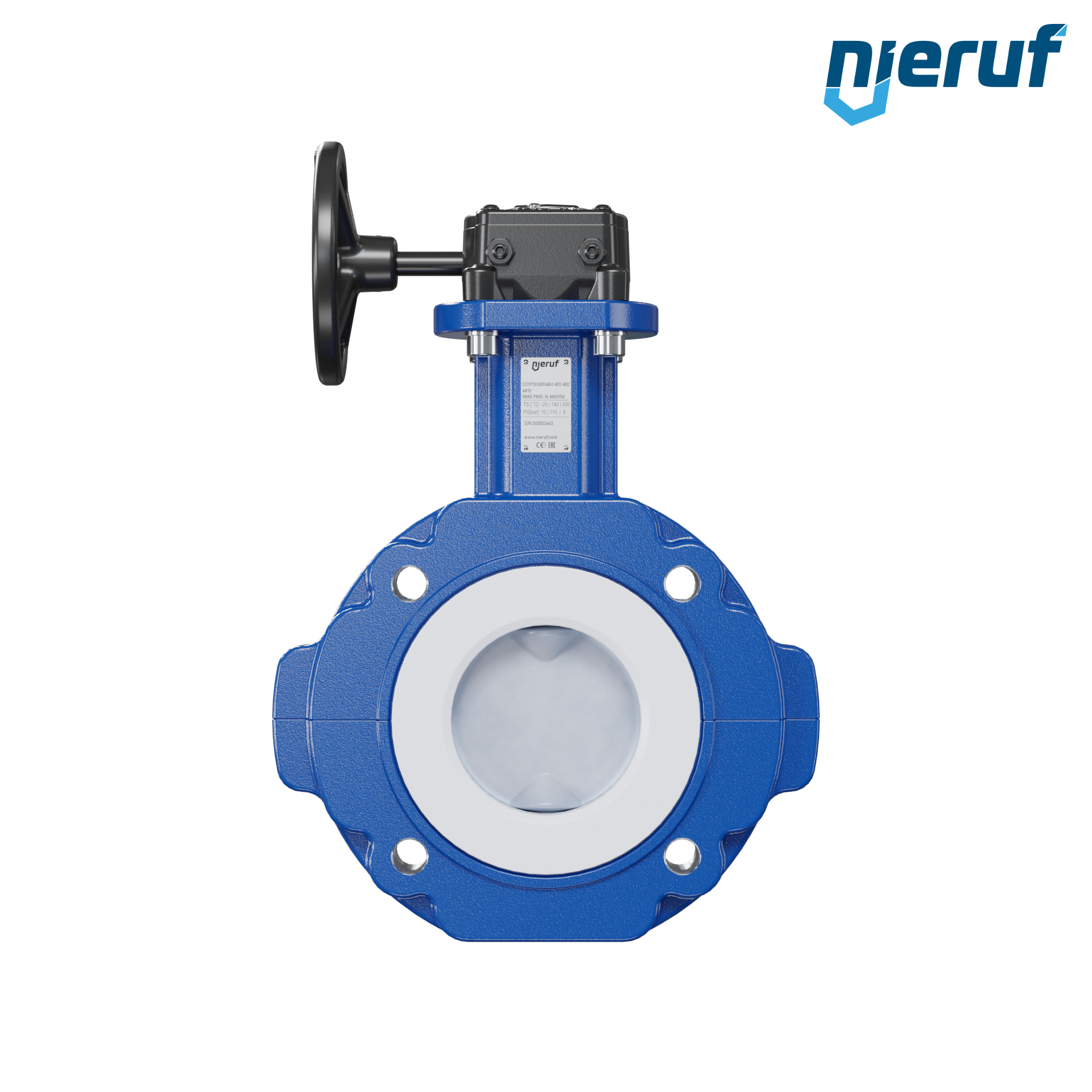 valvola a farfalla PFA PTFE AK10 DN80 ANSI150 volantino manuale inserto in FKM