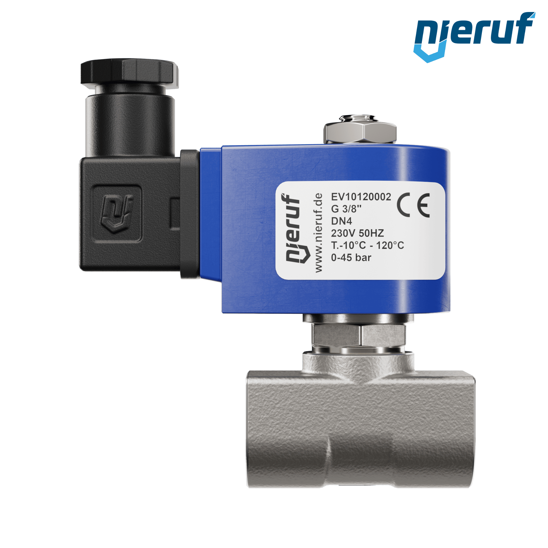 elettrovalvola per alta pressione G 3/8" pollici DN4,0 acciaio inossidabile EV10 FKM 230V 50Hz