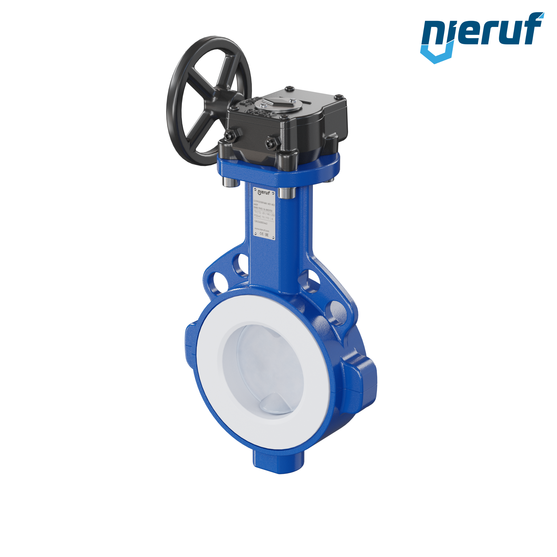 valvola a farfalla PFA PTFE AK09 DN80 ANSI150 volantino manuale inserto in FKM