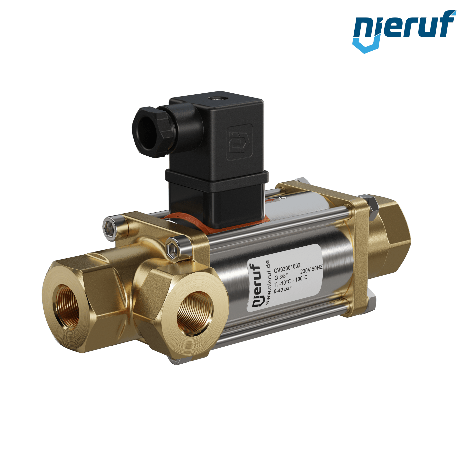 valvola coassiale a 3/2 vie 3/8" pollici filettatura interna - DN10 ottone 230V AC NC - per applicazione con acqua