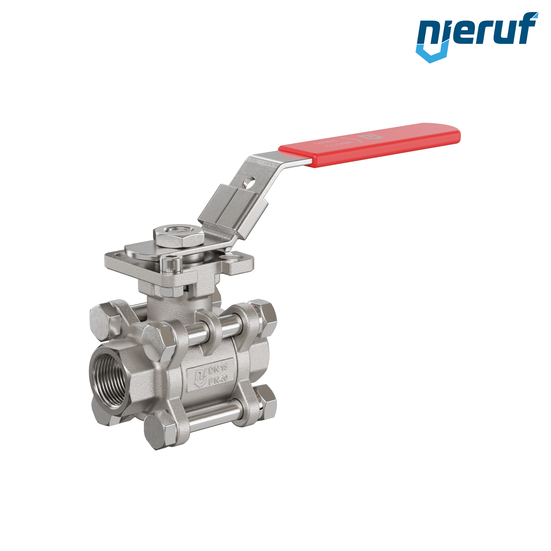 Valvola a sfera in acciaio inossidabile a 3 pezzi GK20 con una flangia per automazione conforme alla norma DIN ISO 5211 DN15 - 1/2" pollici filettatura interna NPT