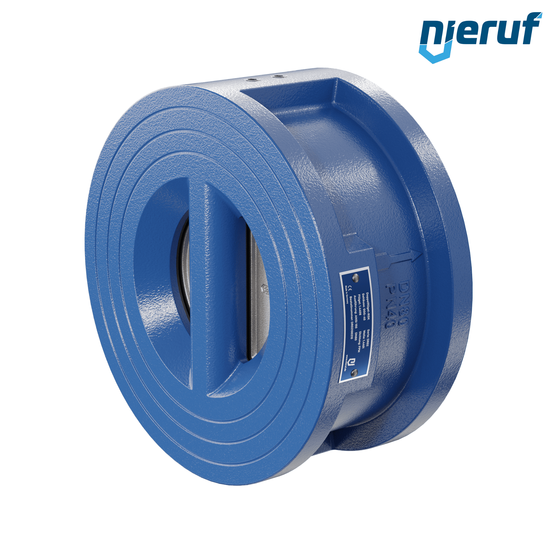 valvola di ritegno a doppio battente DN80 ANSI150 DR02 ANSI 150 GGG40 con rivestimento epossidico blu 180µm  FKM