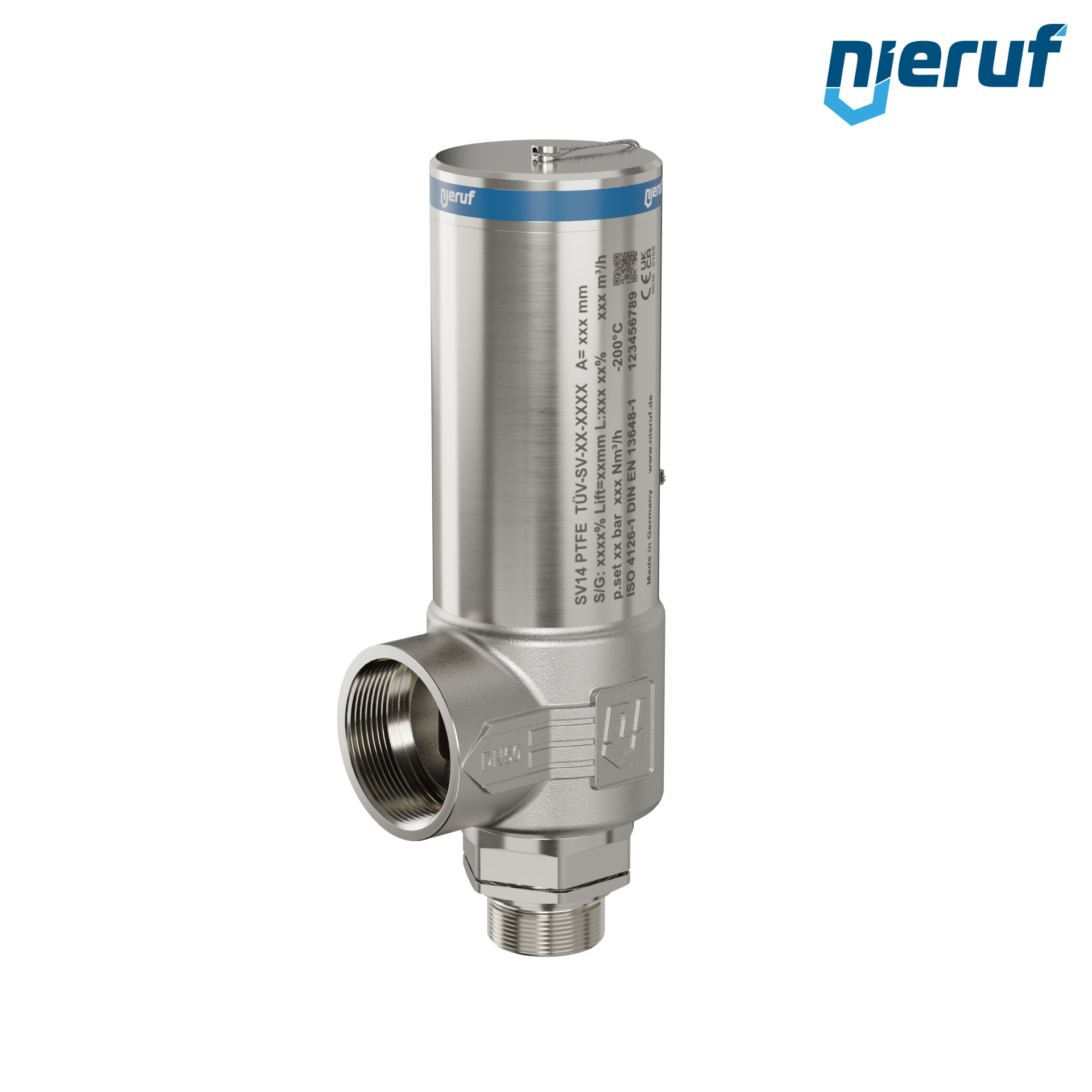 valvola di sicurezza criogenica DN32 1 1/4" M x 2" F SV14, acciaio inox PTFE, senza leva