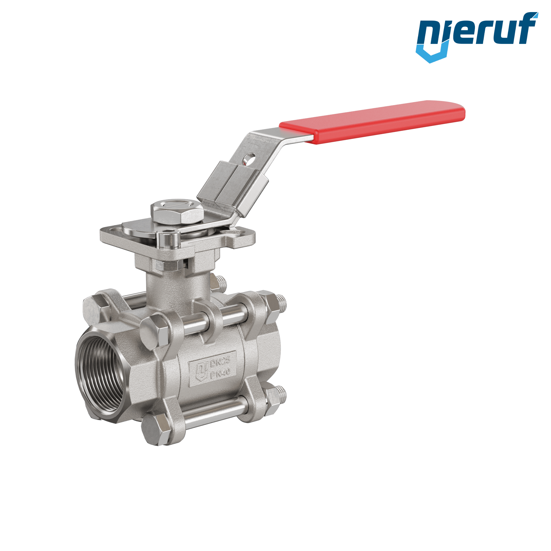 Valvola a sfera in acciaio inossidabile a 3 pezzi GK20 con una flangia per automazione conforme alla norma DIN ISO 5211 DN25 - 1" pollici filettatura interna NPT