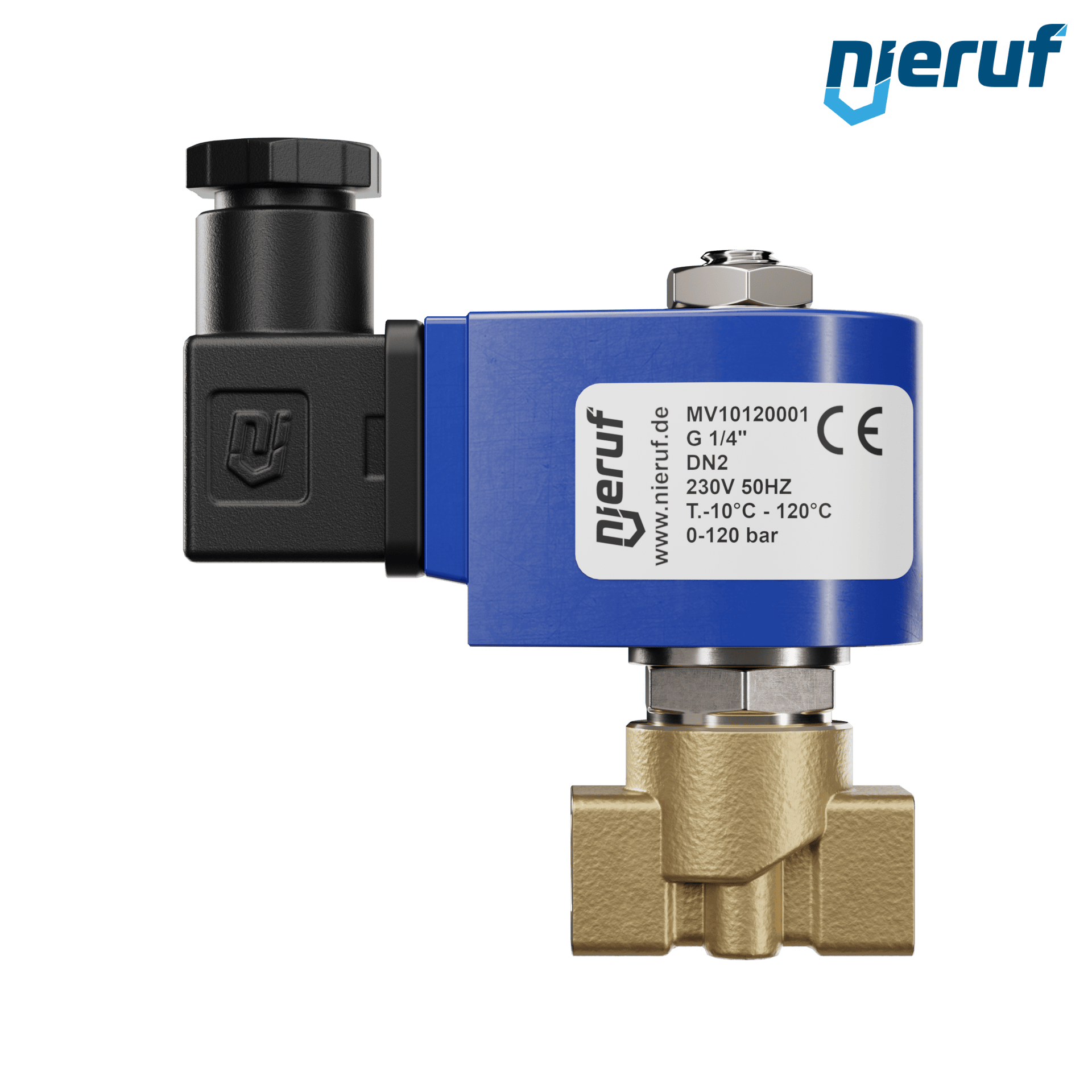 elettrovalvola per alta pressione G 1/4" pollici DN2,0 ottone MV10 FKM 230V 50Hz