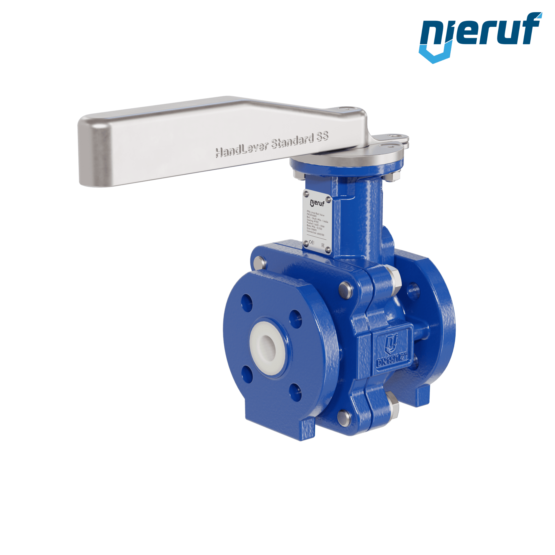 valvola a sfera flangiata PFA FK13 DN15 - 1/2" pollici ANSI 150 in ghisa sferoidale 5.3103 con leva in acciaio