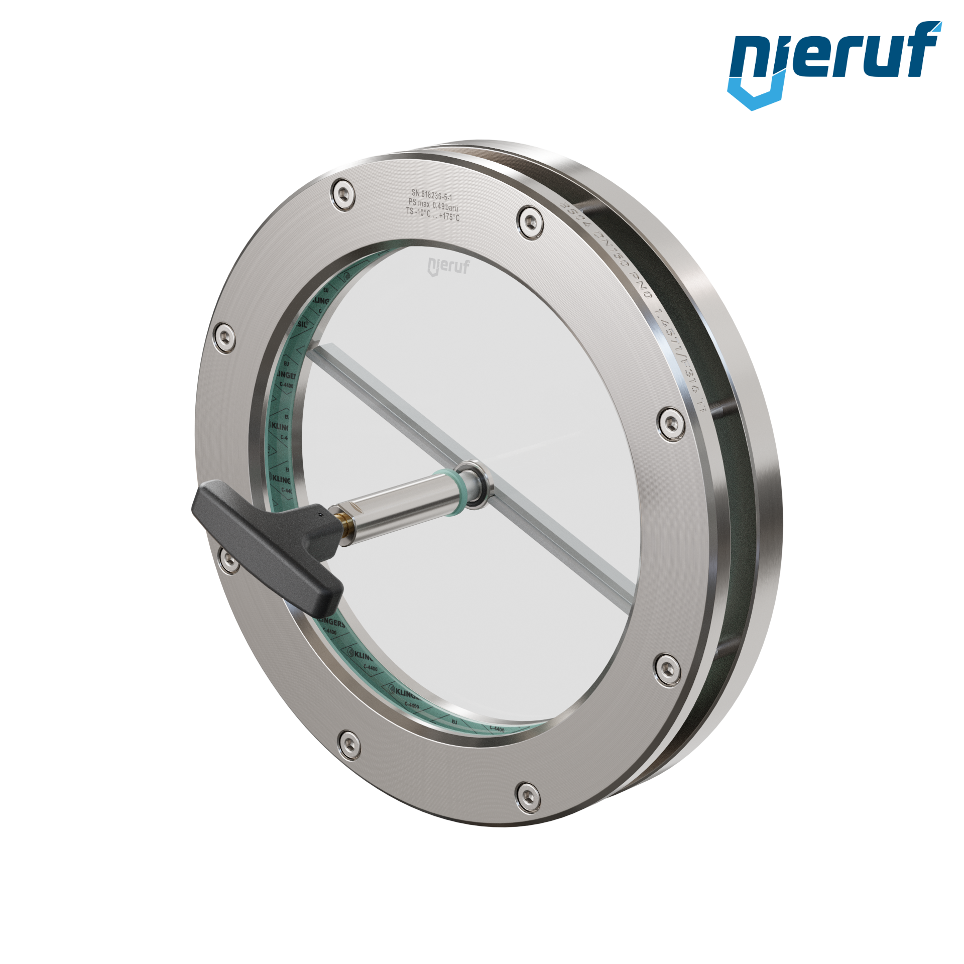 oblò di osservazione per serbatoi con tergicristallo in PTFE DN150 BS04 acciaio inossidabile 1.4571 vetro borosilicato 0,0 bar