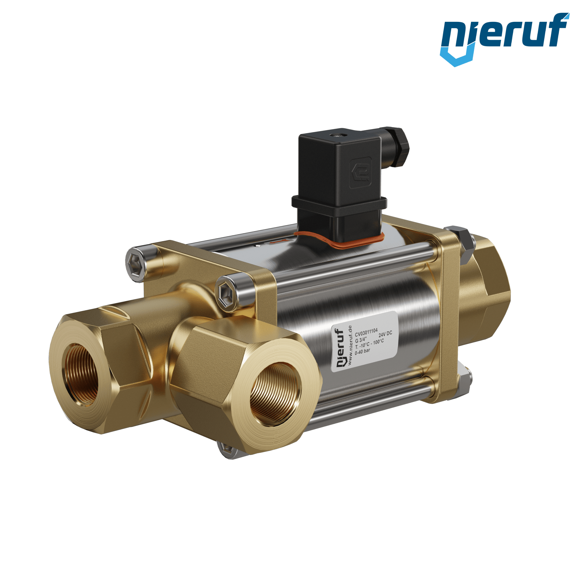 valvola coassiale a 3/2 vie 3/4" pollici filettatura interna - DN20 ottone 24V DC NO - per applicazione con acqua
