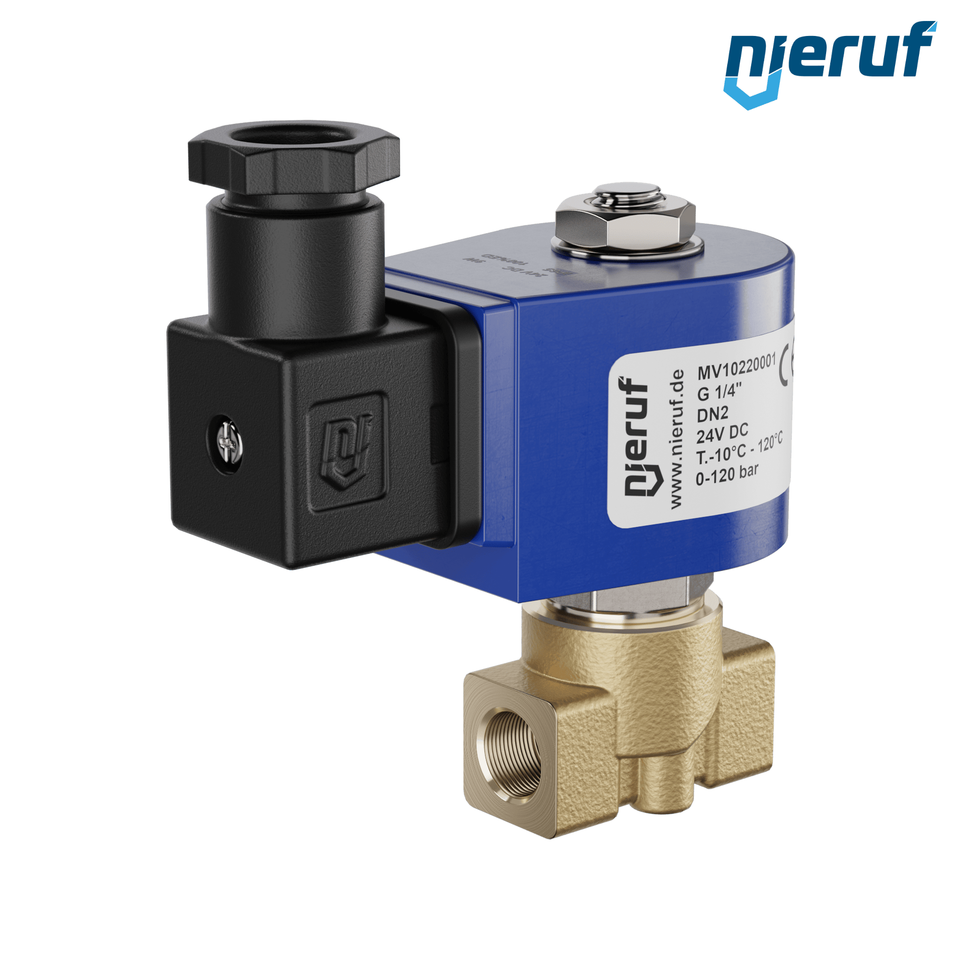 elettrovalvola per alta pressione G 1/4" pollici DN2,0 ottone MV10 FKM 24V DC