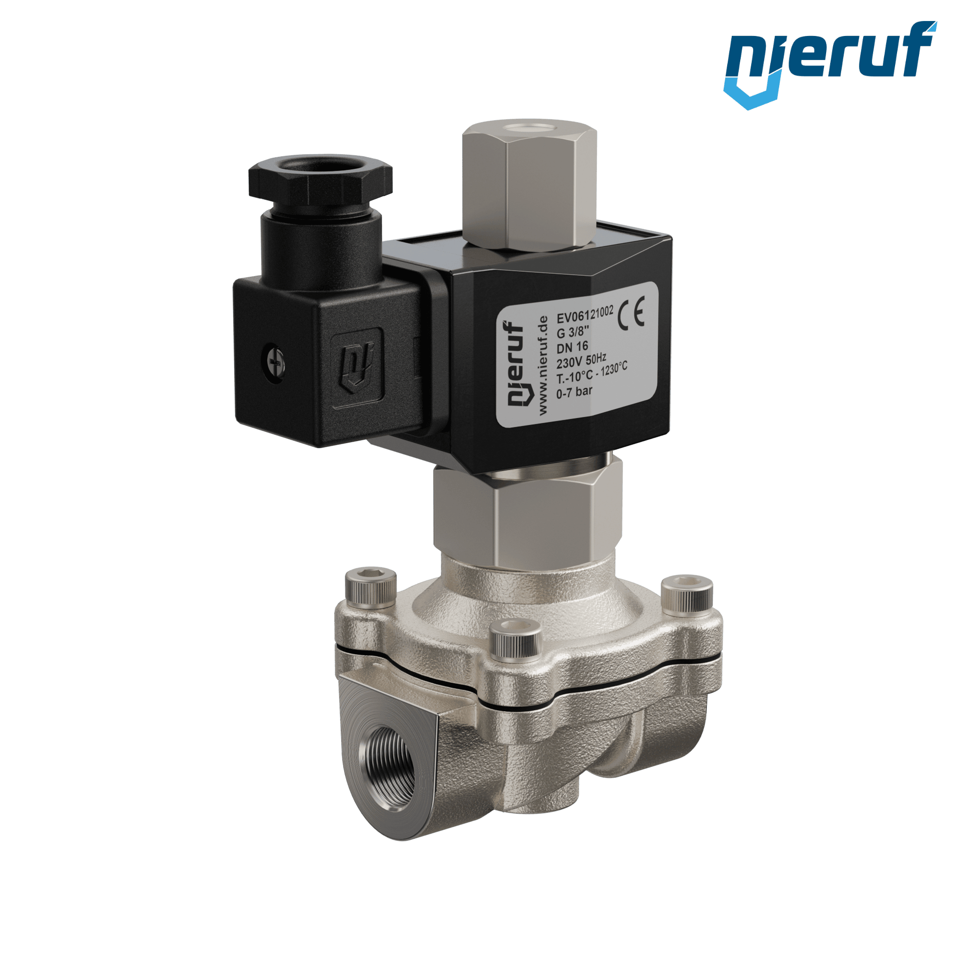 électrovanne DN16 G 3/8" pouce acier inoxydable EV06 FKM 230V 50Hz NO