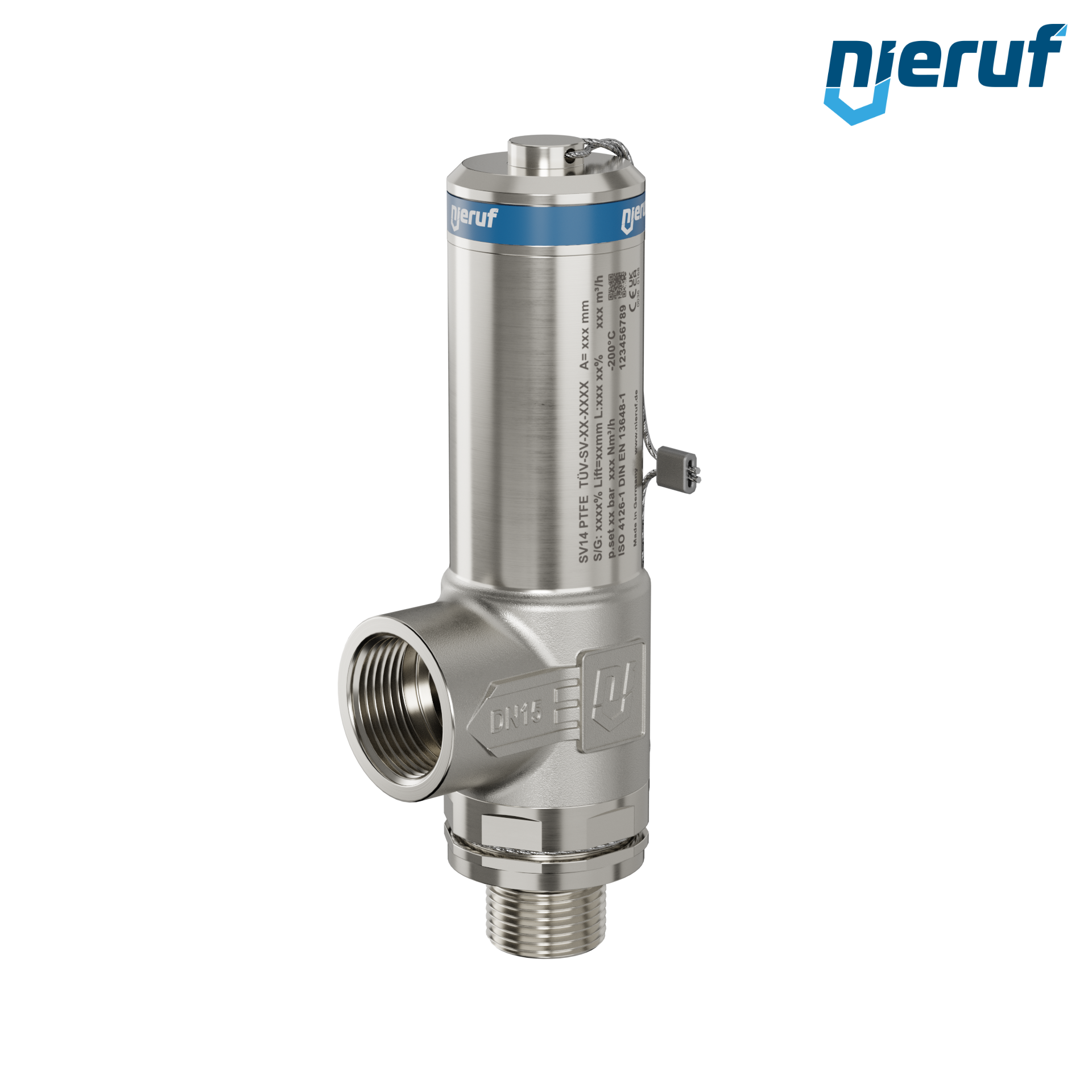 valvola di sicurezza criogenica DN10 3/8" M x 1/2" F SV14, acciaio inox PTFE