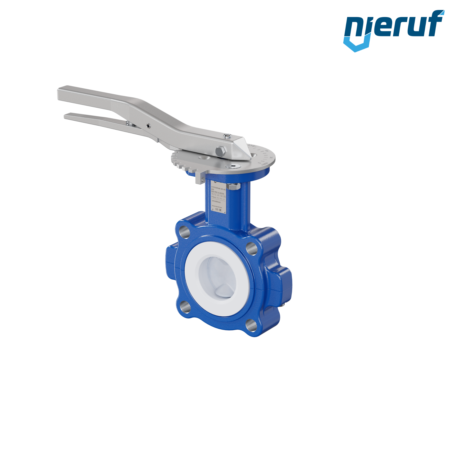 valvola a farfalla PFA PTFE AK10 DN50 PN10-PN16 leva inserto in FKM