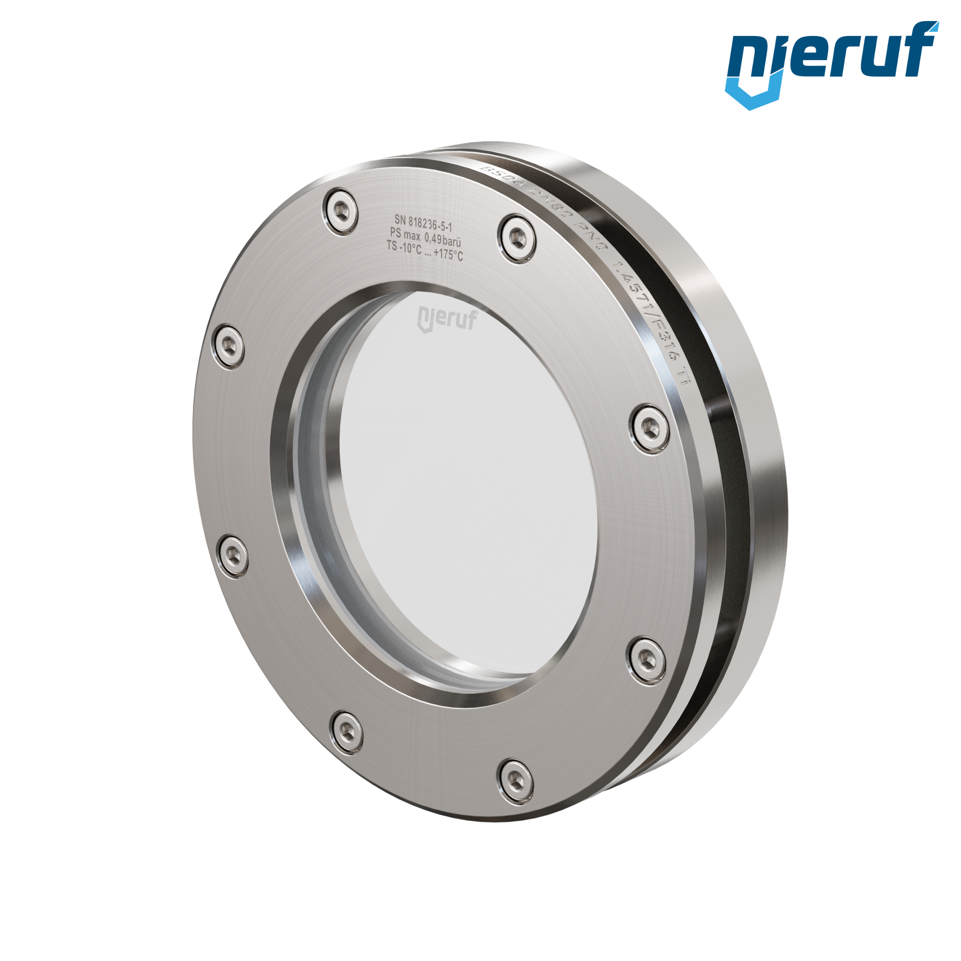 oblò di osservazione per serbatoi DN80 BS04 acciaio inossidabile 1.4571 PTFE vetro borosilicato 0,0 bar