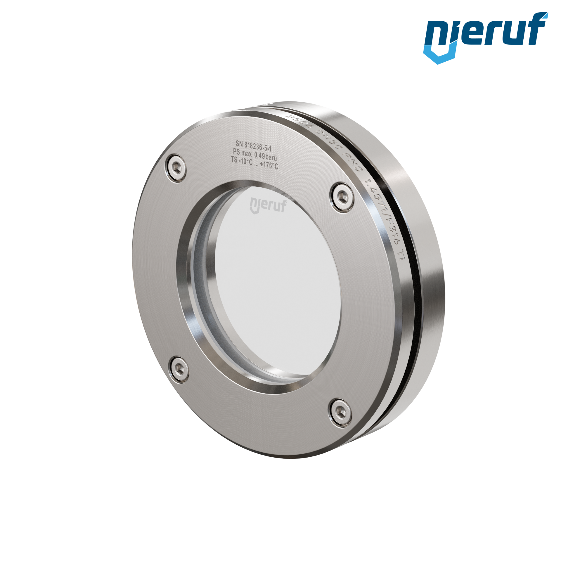 oblò di osservazione per serbatoi DN50 BS04 acciaio inossidabile 1.4571 PTFE vetro borosilicato 0,0 bar