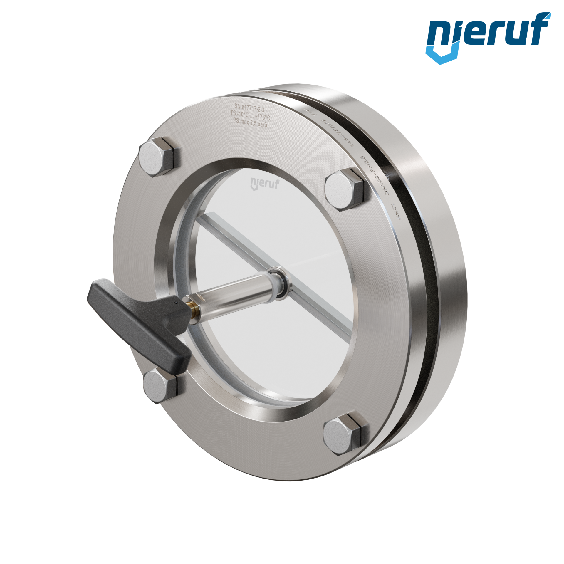 oblò di osservazione per serbatoi con tergicristallo in PTFE DN100 BS01 acciaio inossidabile 1.4571 PTFE vetro borosilicato 2,5bar
