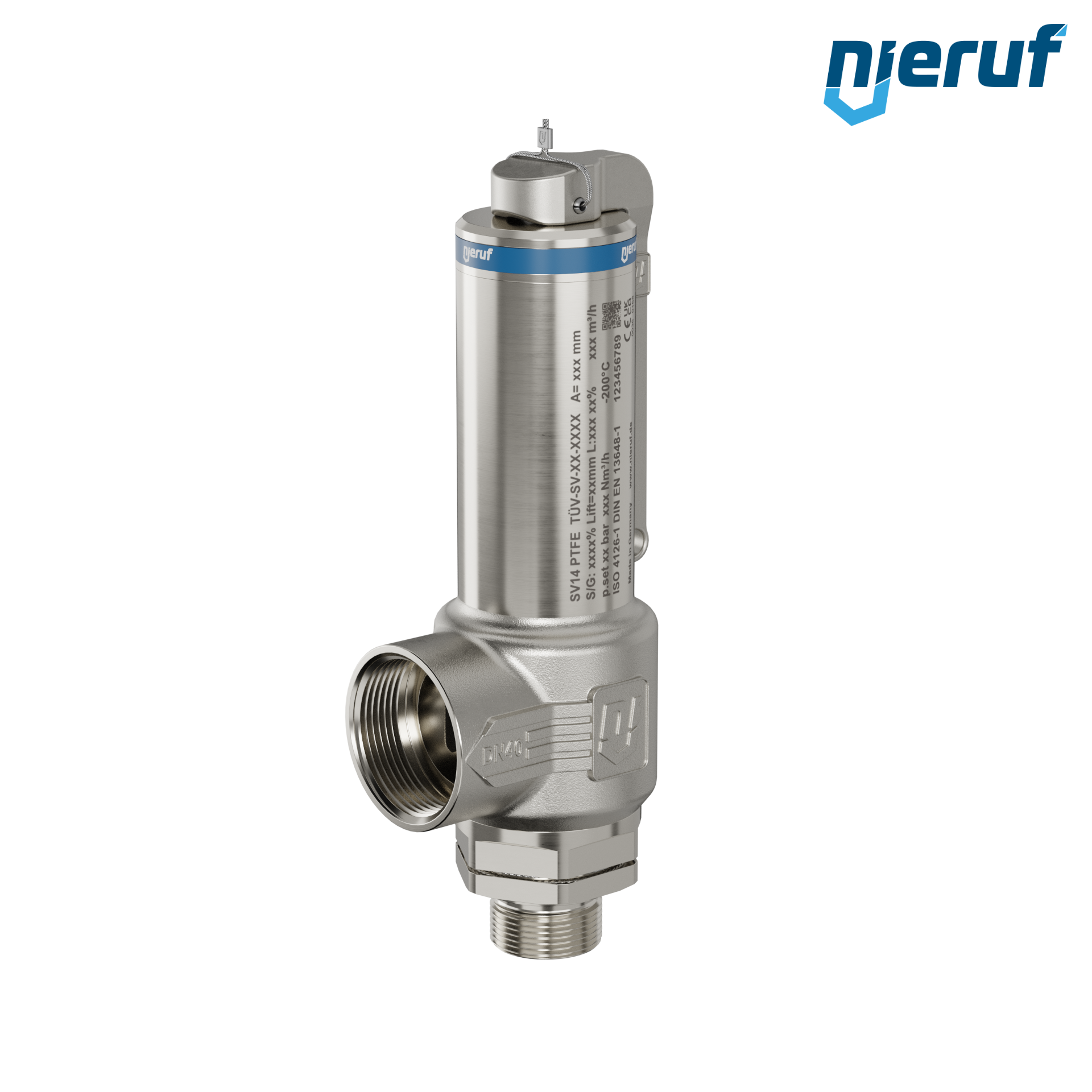 valvola di sicurezza criogenica DN25 1" M x 1 1/2" F SV14, acciaio inox PTFE, con leva