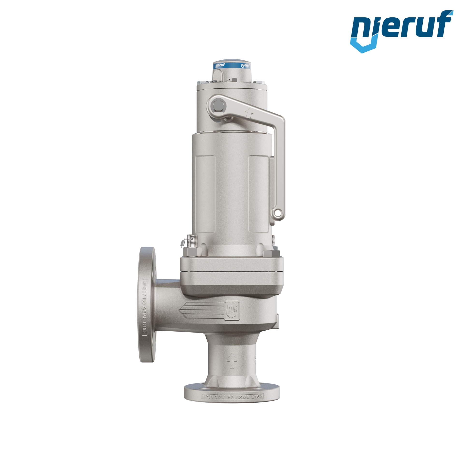 valvola di sicurezza flangiata ASME fluidi liquidi a tenuta di gas ANSI 150 DN32 1 1/2" x 2" SF07, acciaio, FFKM, dispositivo di sollevamento con leva