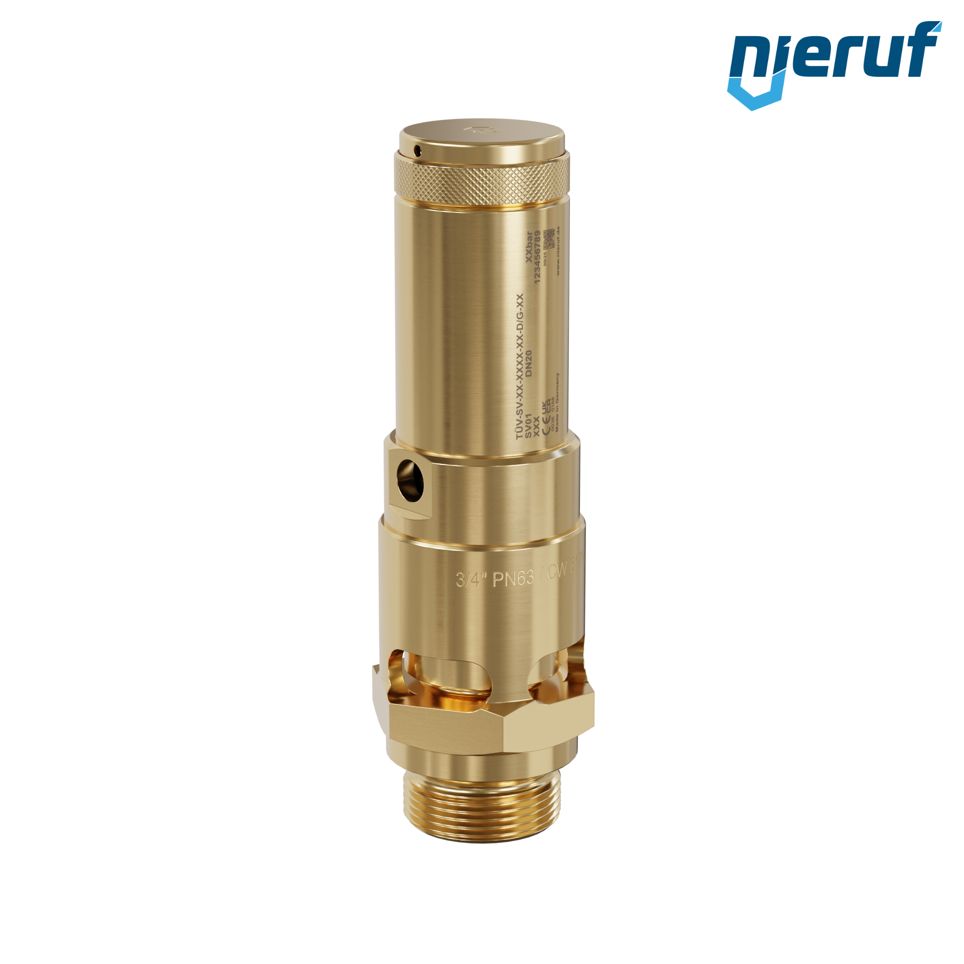 valvola di sicurezza 3/4" M SV01 per aria compressa PTFE ottone taratura pressione 0,2 - 25,0 bar
