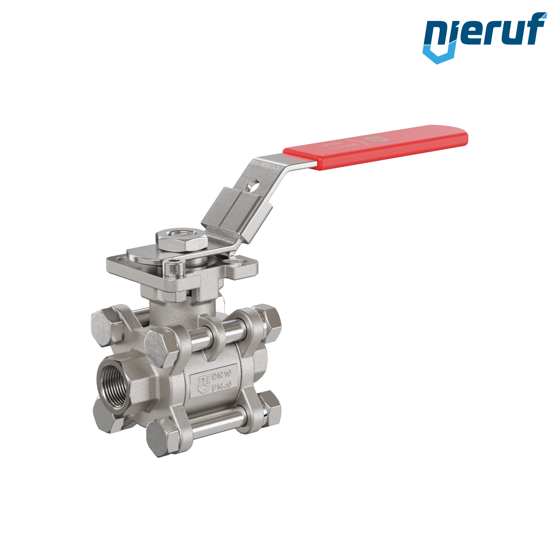 Valvola a sfera in acciaio inossidabile a 3 pezzi GK20 con una flangia per automazione conforme alla norma DIN ISO 5211 DN10 - 3/8" pollici filettatura interna
