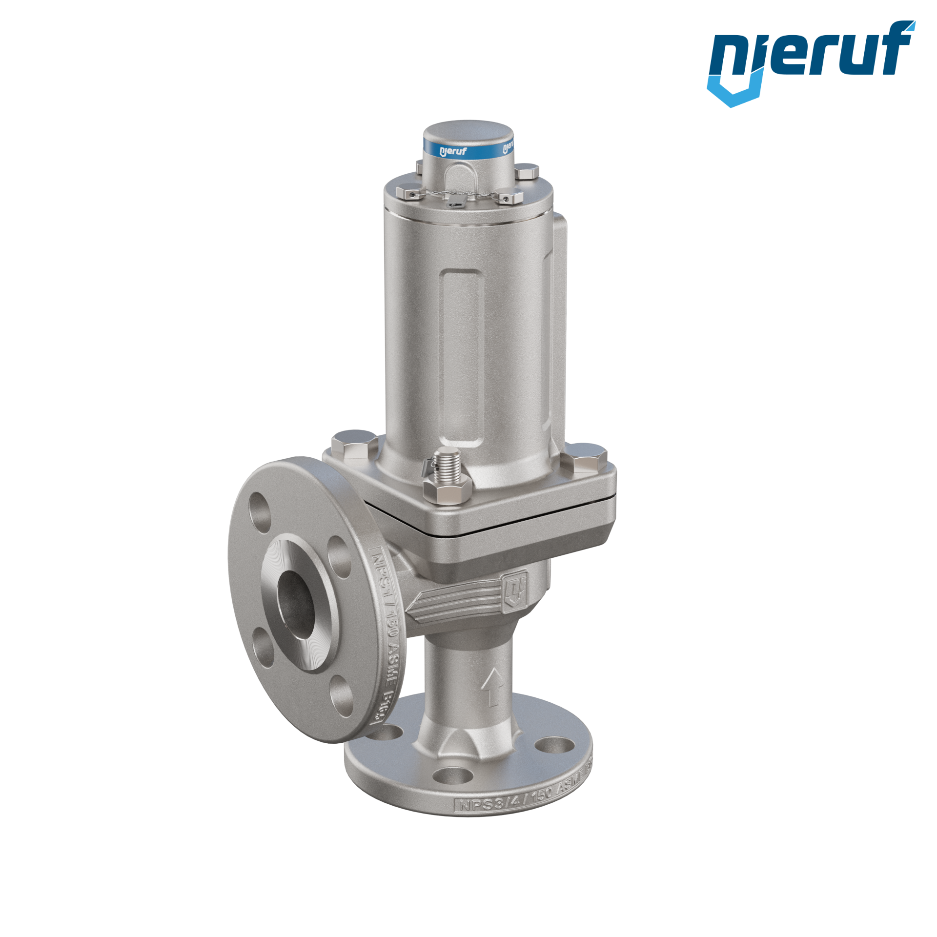 valvola di sicurezza flangiata ASME fluidi liquidi a tenuta di gas ANSI 150 DN15 3/4" x 1" SF04, acciaio inossidabile, FFKM, senza dispositivo di sollevamento