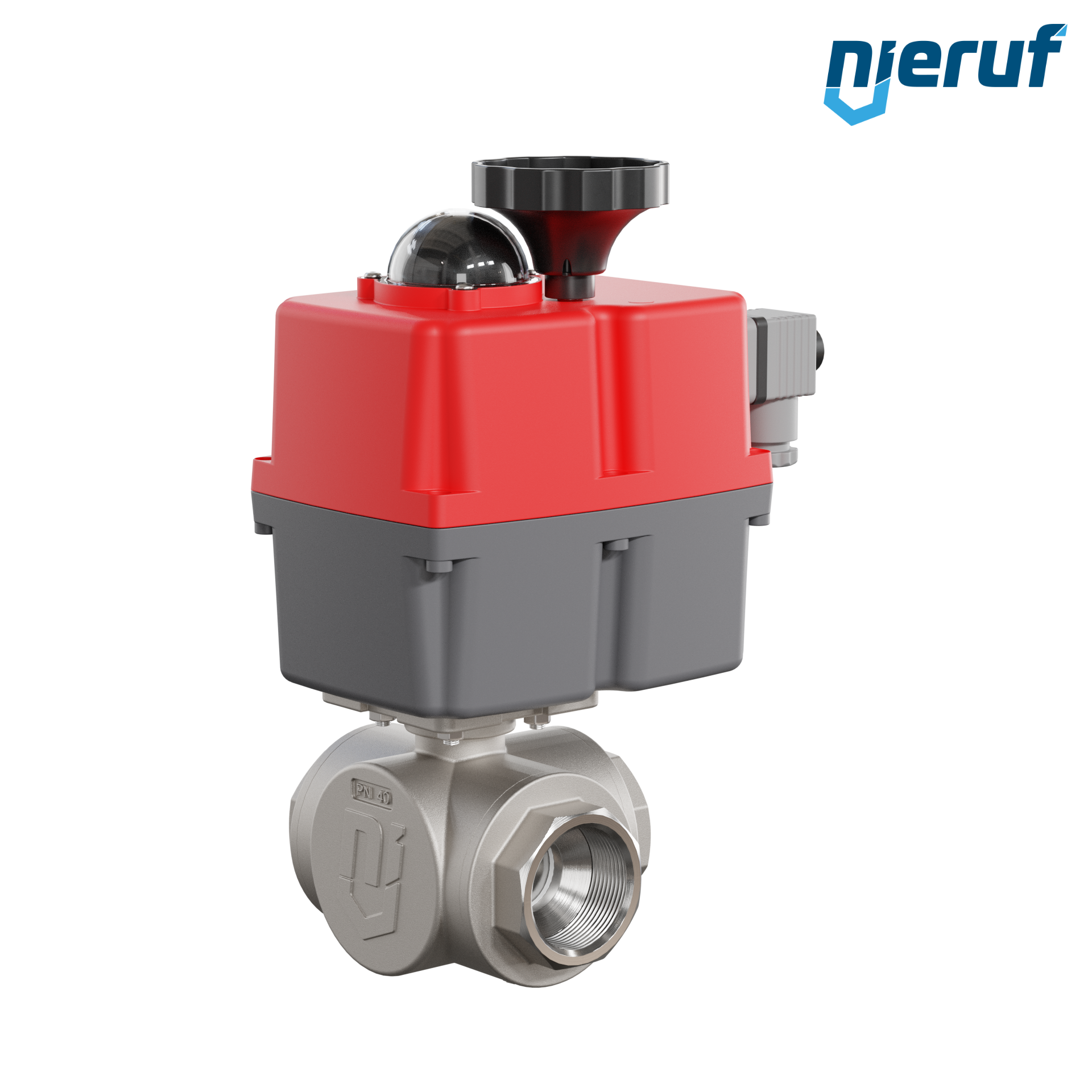 valvola a sfera a 3 vie con attuatore elettrico 24-240V DN32 - 1 1/4" pollici acciaio inossidabile a passaggio ridotto con incavo a forma di L