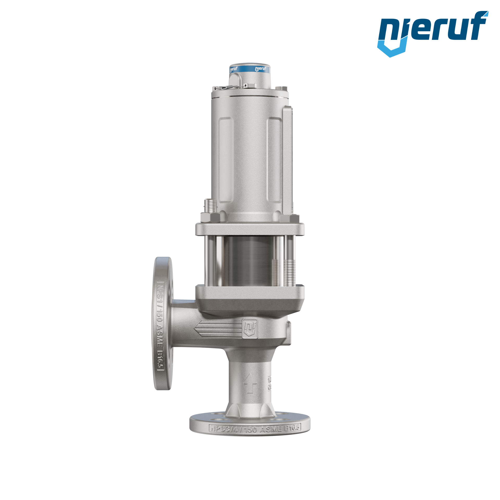 valvola di sicurezza flangiata ASME fluidi liquidi a tenuta di gas manicotto di tenuta ANSI 150 DN15 3/4" x 1" SF04, acciaio inossidabile, FFKM, senza dispositivo di sollevamento