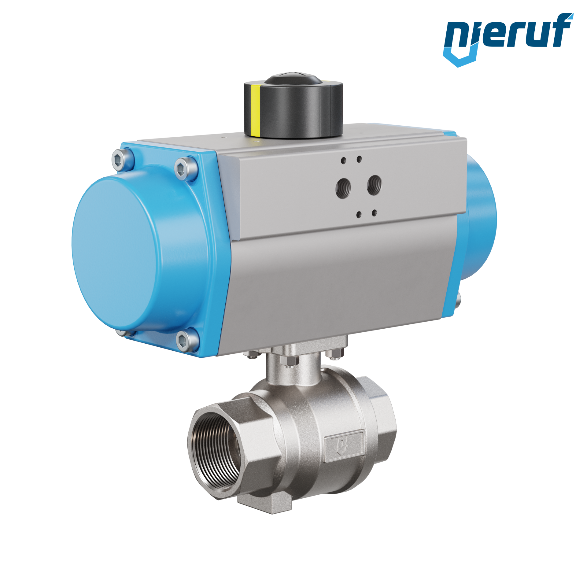 valvola a sfera con attuatore pneumatico DN40 - 1 1/2" pollici acciaio inossidabile azionamento rotativo a effetto semplice apertura a molla PK02 DVGW W