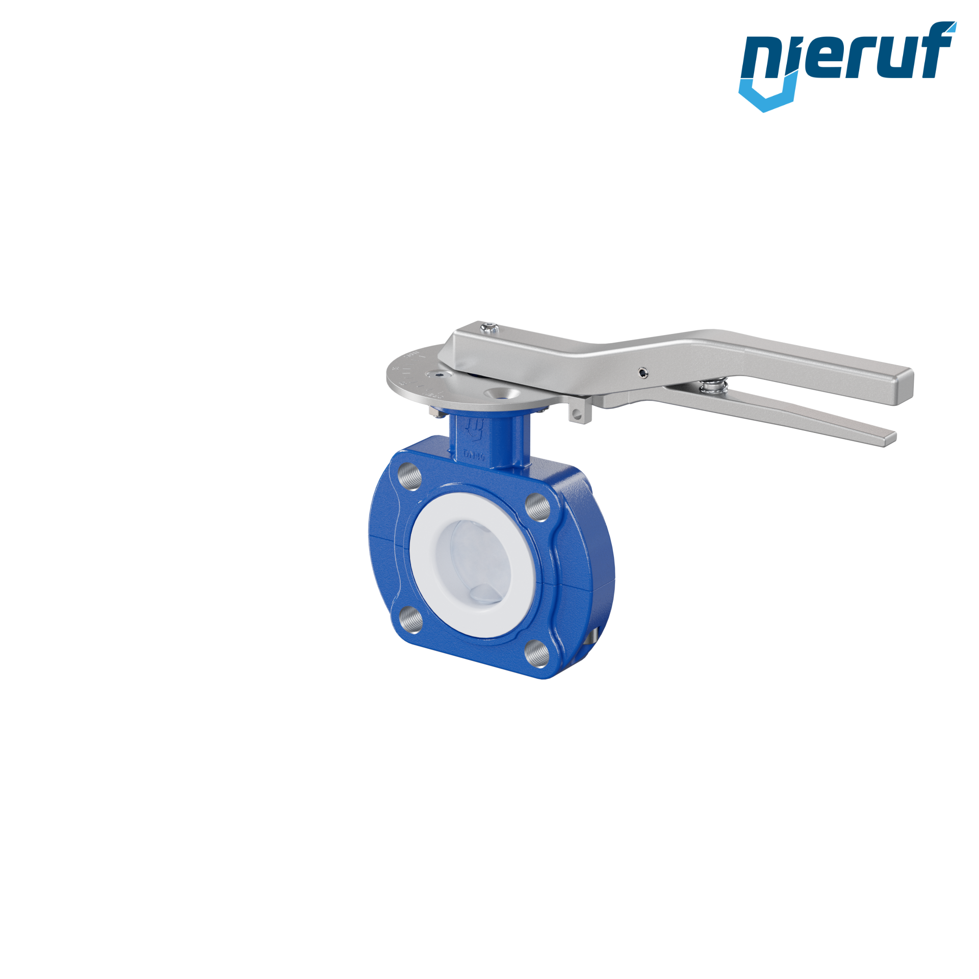 vanne papillon PFA PTFE AK10 DN40 PN10-PN16 levier à cran insertion silicone