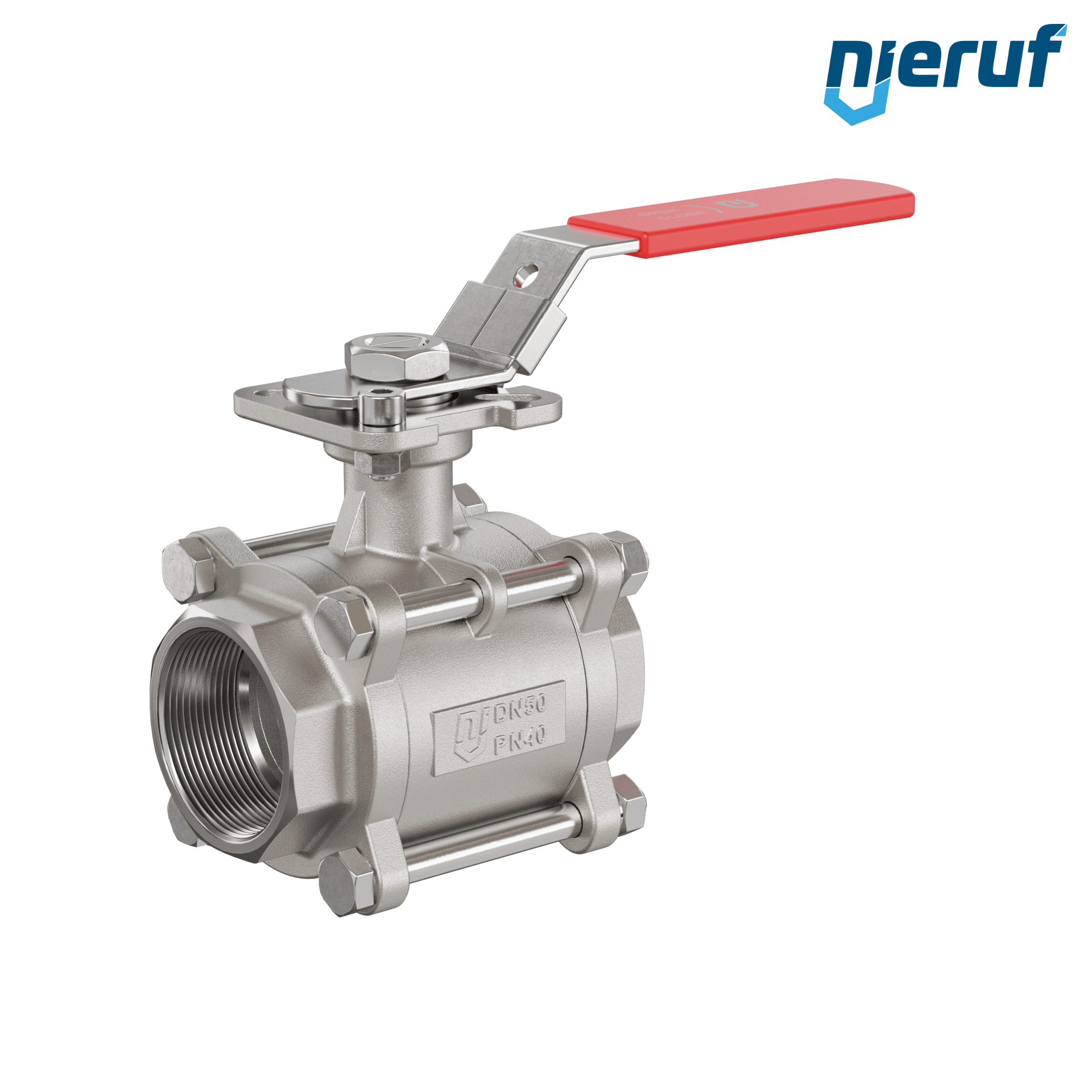 Valvola a sfera in acciaio inossidabile a 3 pezzi GK20 con una flangia per automazione conforme alla norma DIN ISO 5211 DN50 - 2" pollici filettatura interna NPT