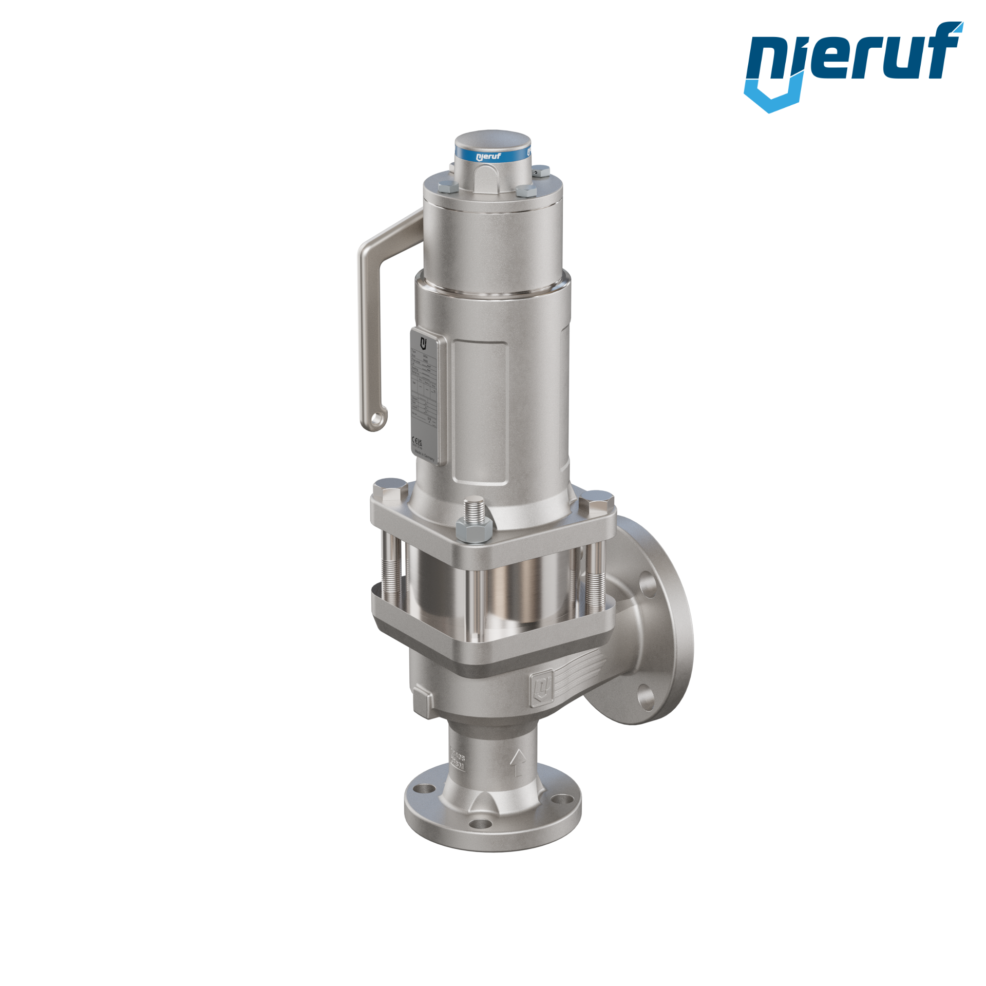 valvola di sicurezza flangiata ASME fluidi liquidi a tenuta di gas manicotto di tenuta ANSI 150 DN32 1 1/2" x 2" SF04, acciaio inossidabile, FFKM, dispositivo di sollevamento con leva