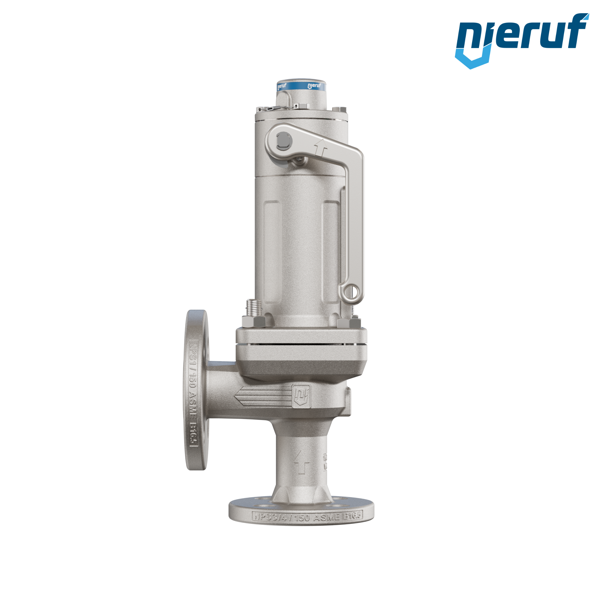 valvola di sicurezza flangiata ASME fluidi liquidi a tenuta di gas ANSI 150 DN15 3/4" x 1" SF07, acciaio, FFKM, dispositivo di sollevamento con leva