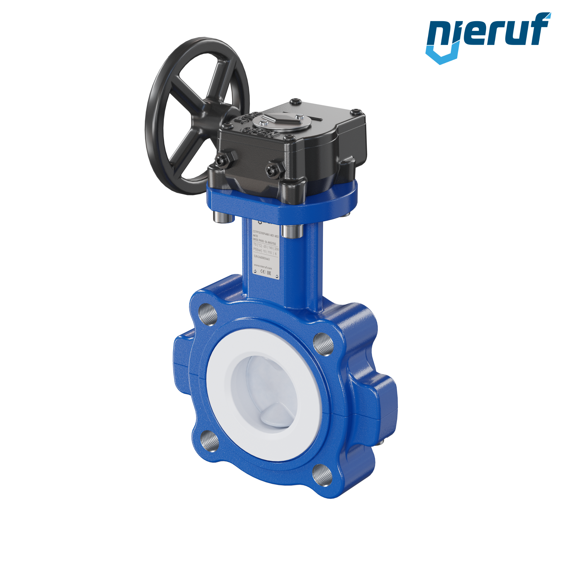 valvola a farfalla PFA PTFE AK10 DN50 ANSI150 volantino manuale inserto in FKM